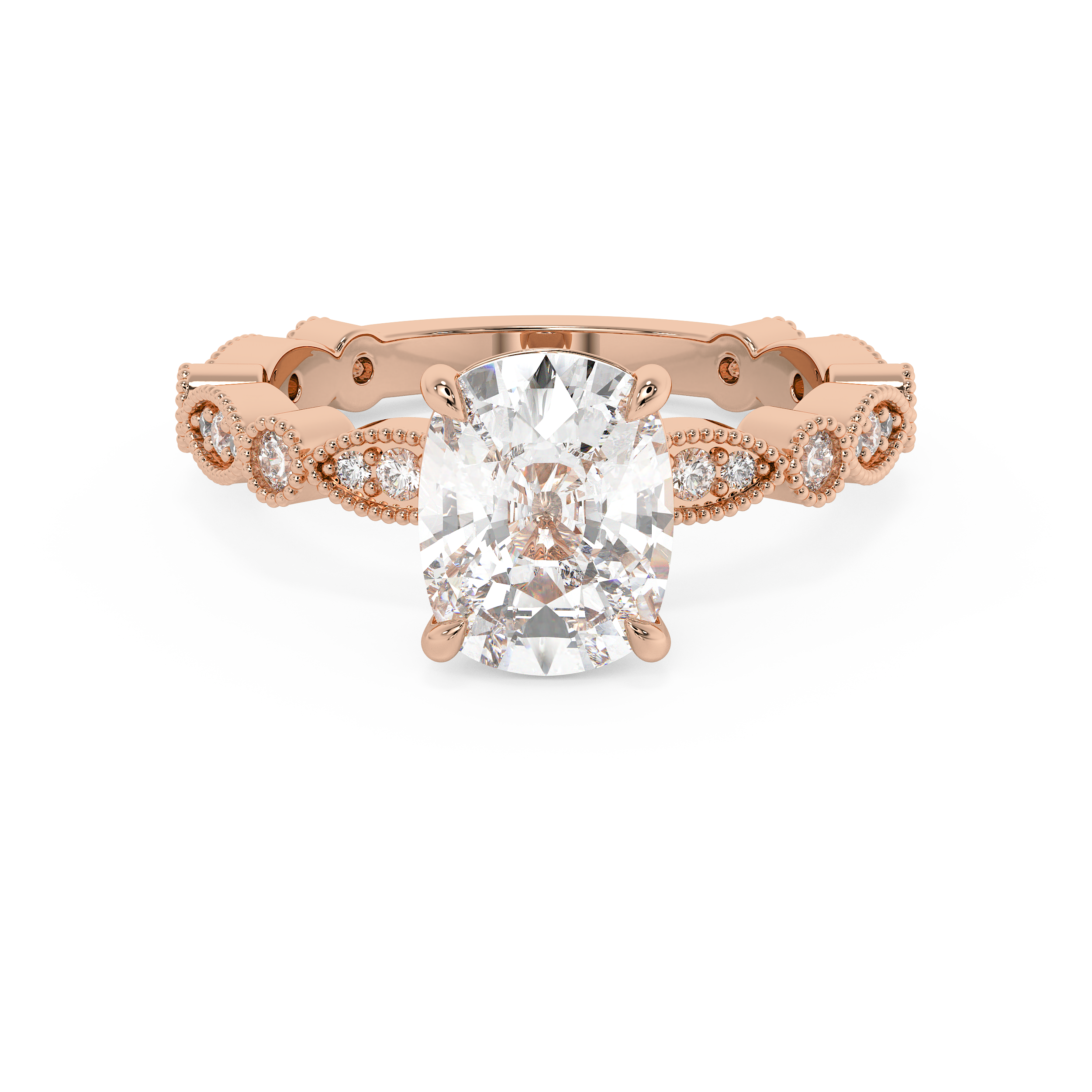 Elongated Cushion Milgrain Pave Lab Grown Diamond Engagement Ring