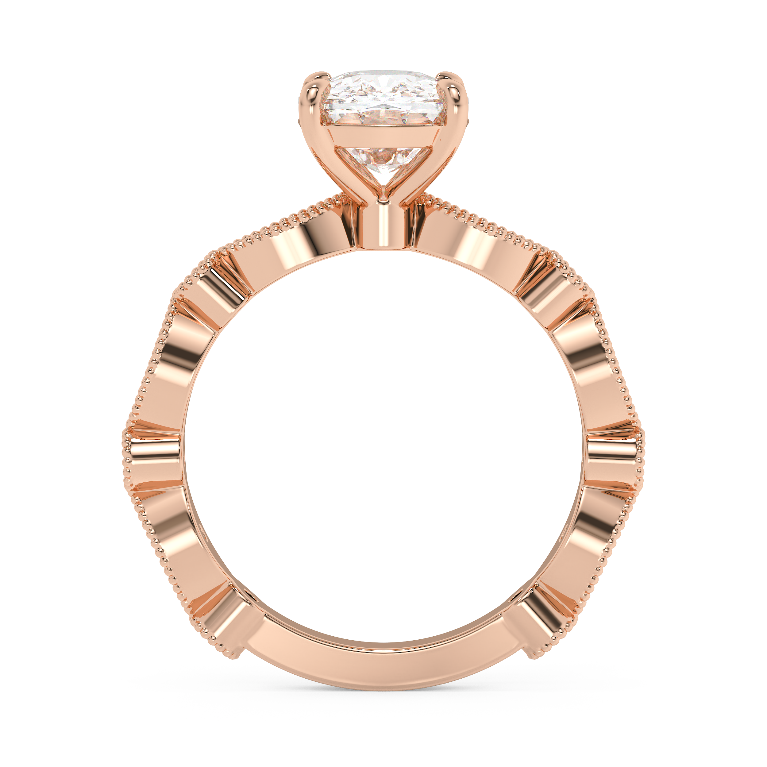 Elongated Cushion Milgrain Pave Lab Grown Diamond Engagement Ring