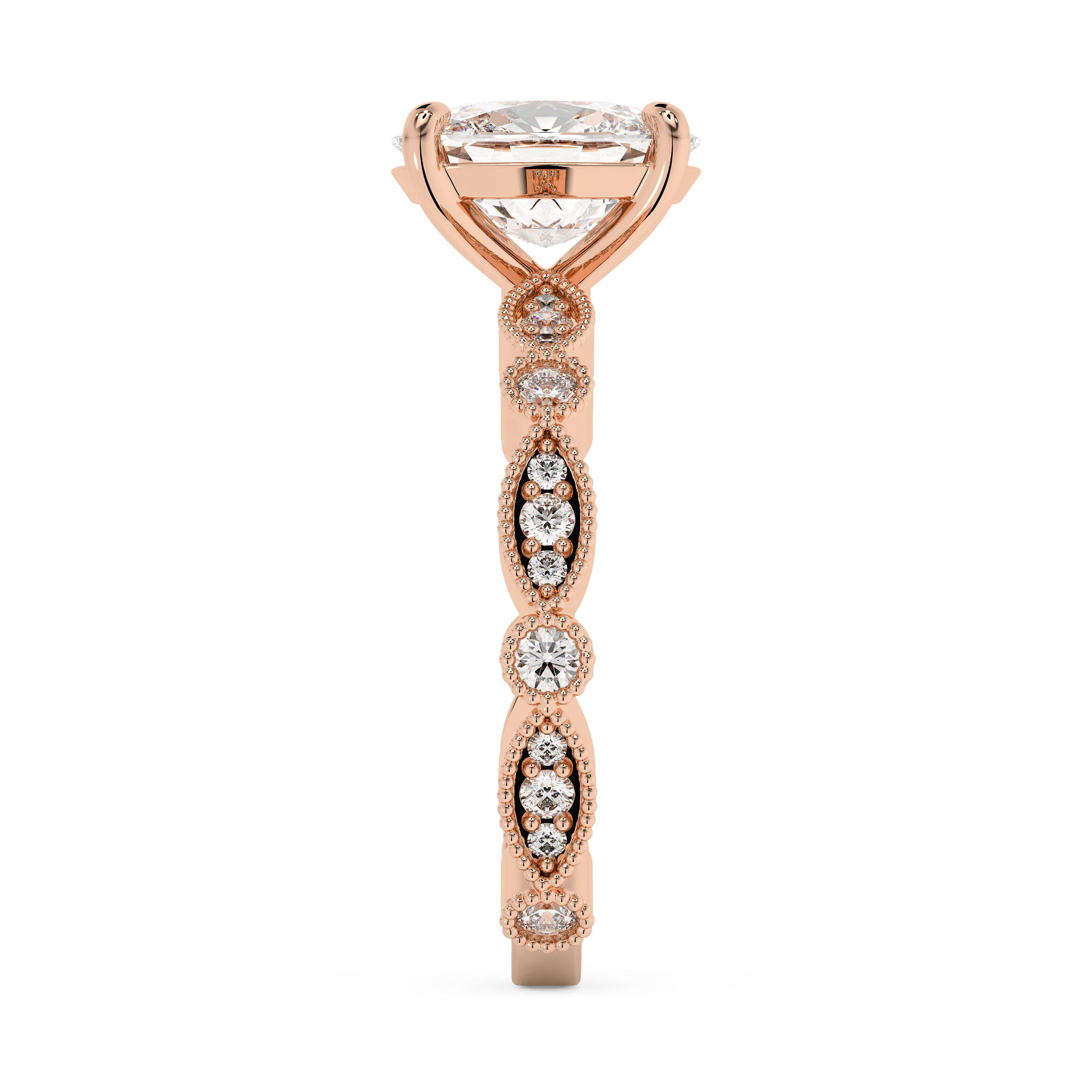 Elongated Cushion Milgrain Pave Lab Grown Diamond Engagement Ring