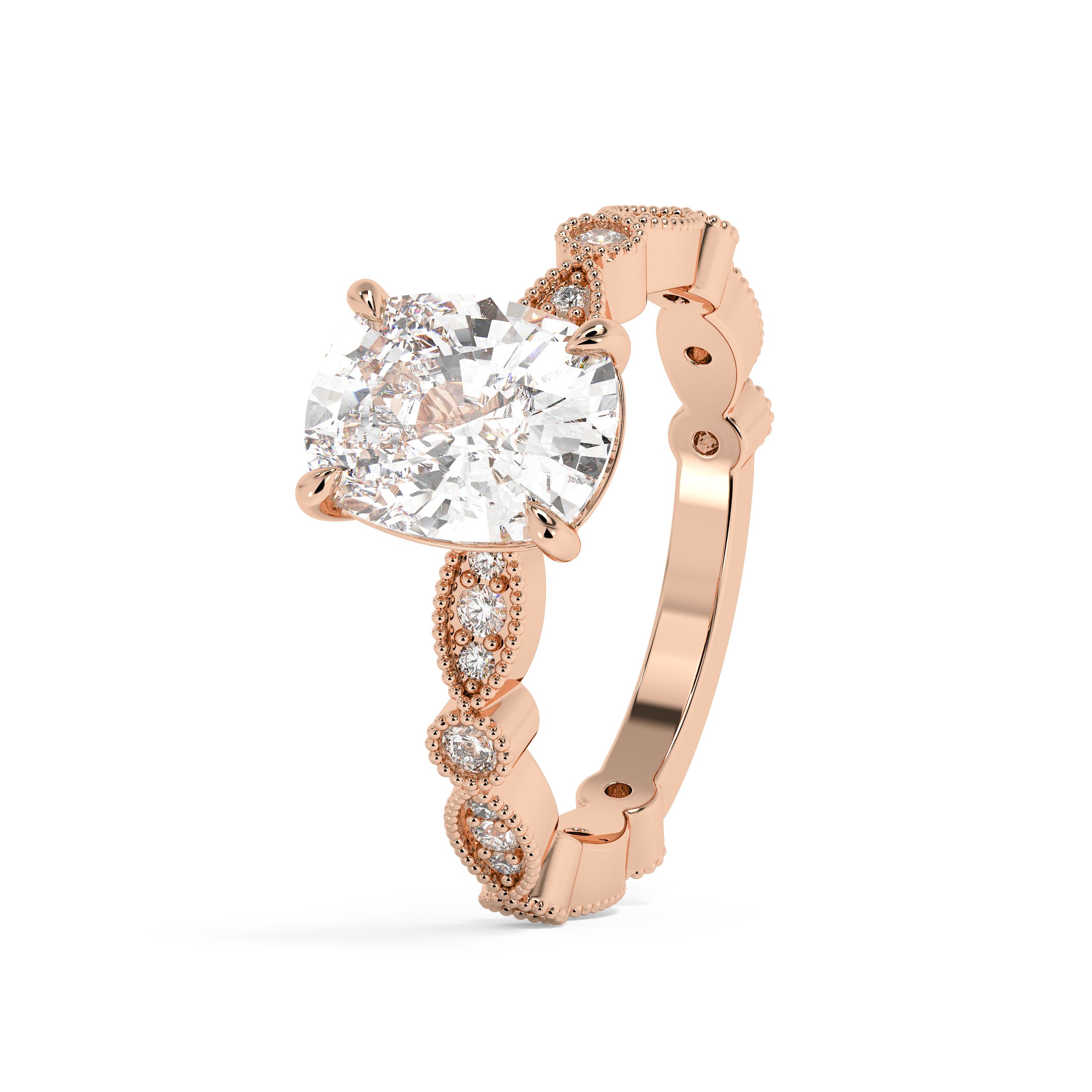 Elongated Cushion Milgrain Pave Lab Grown Diamond Engagement Ring