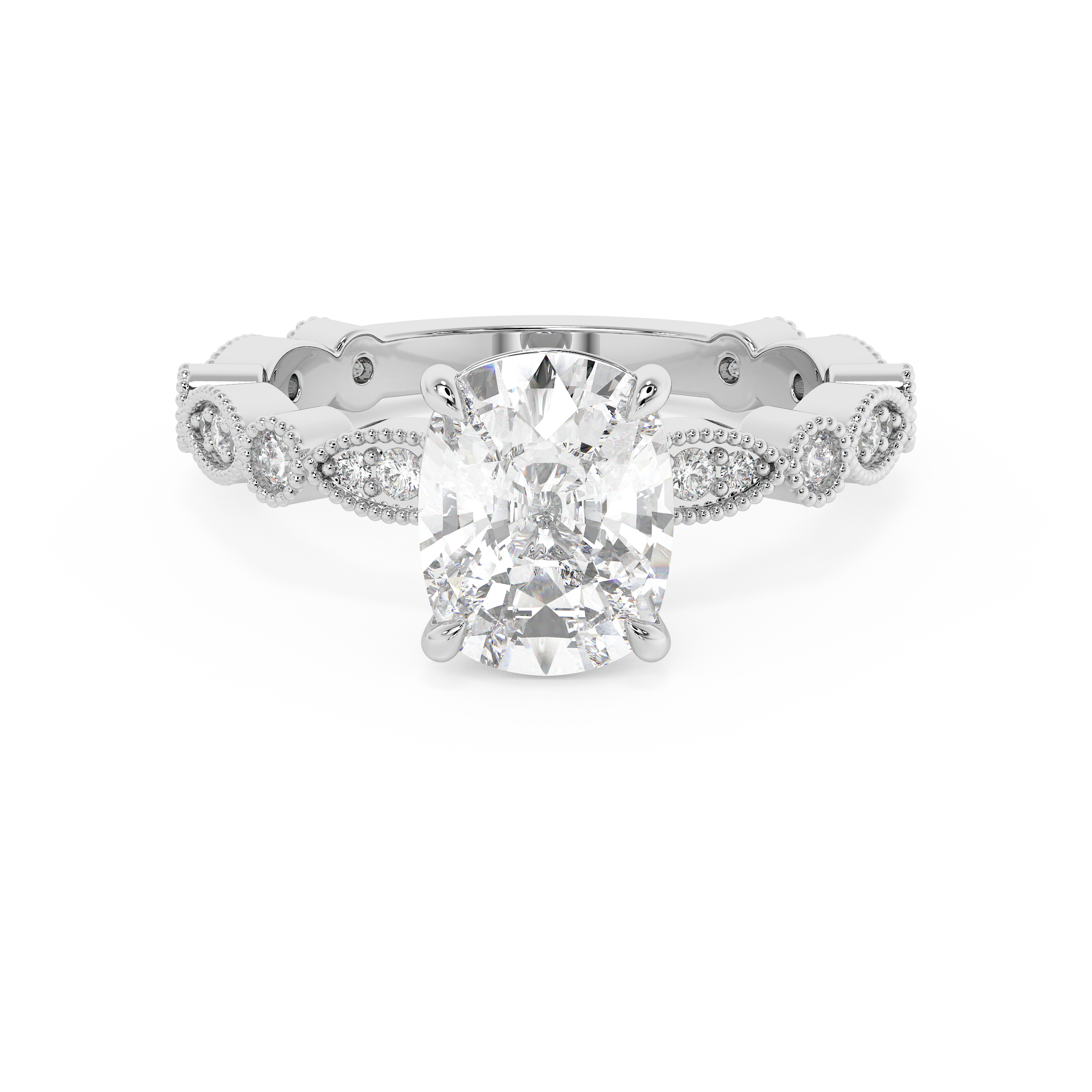 Elongated Cushion Milgrain Pave Lab Grown Diamond Engagement Ring