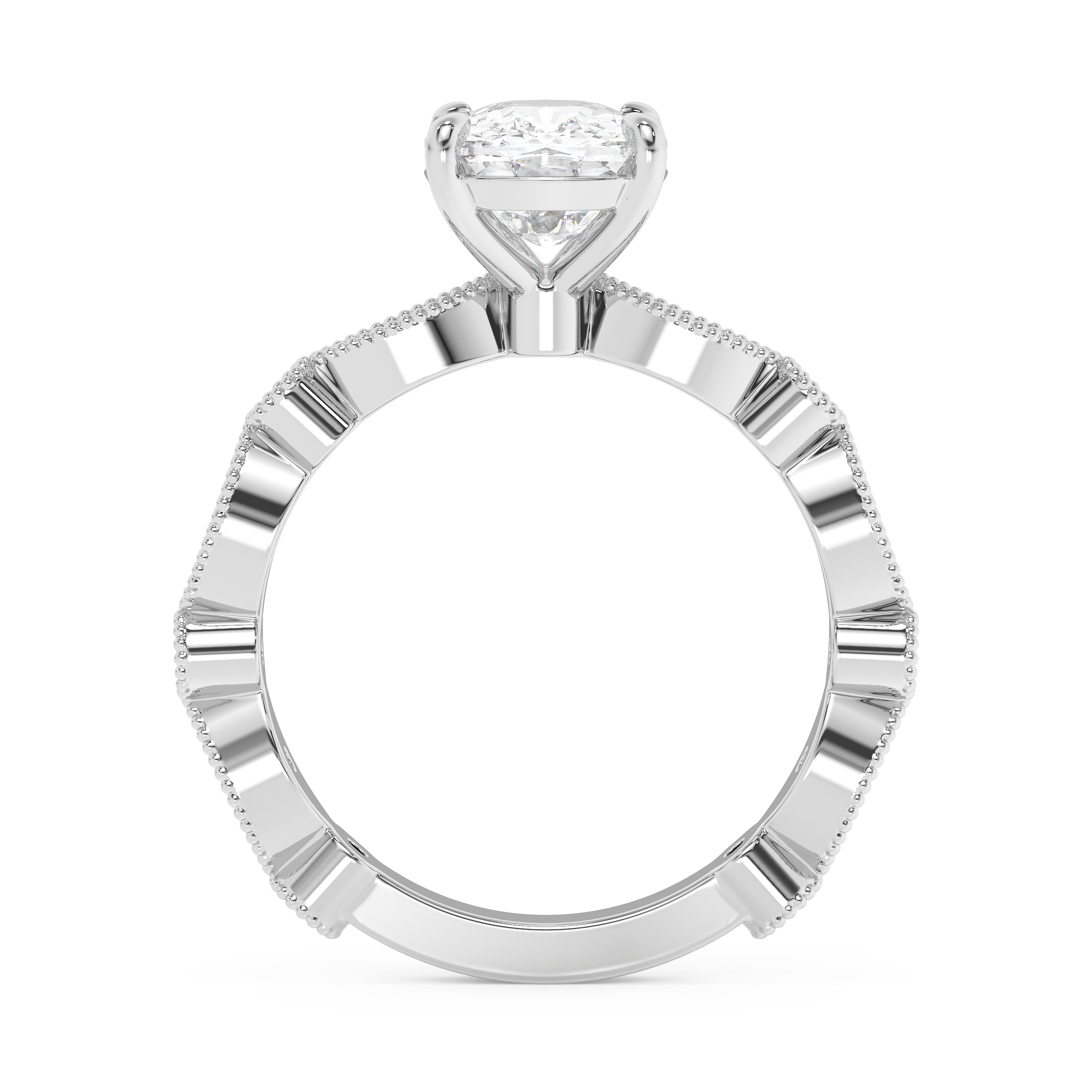 Elongated Cushion Milgrain Pave Lab Grown Diamond Engagement Ring