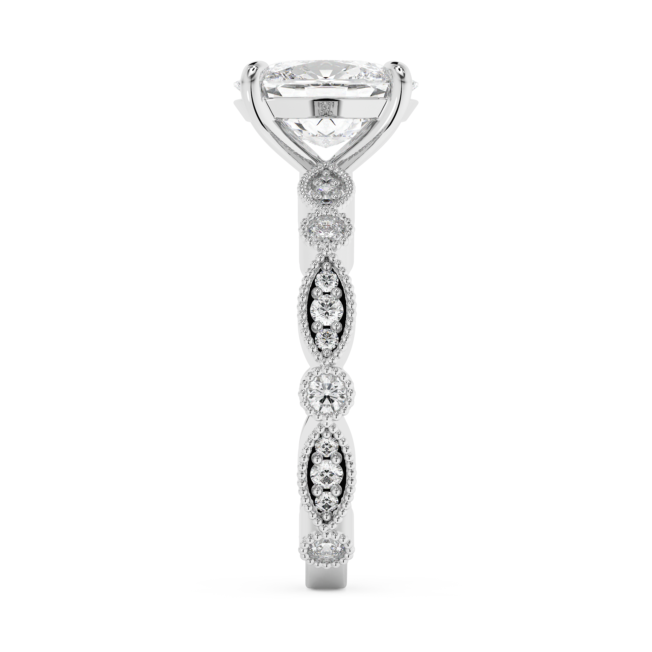 Elongated Cushion Milgrain Pave Lab Grown Diamond Engagement Ring