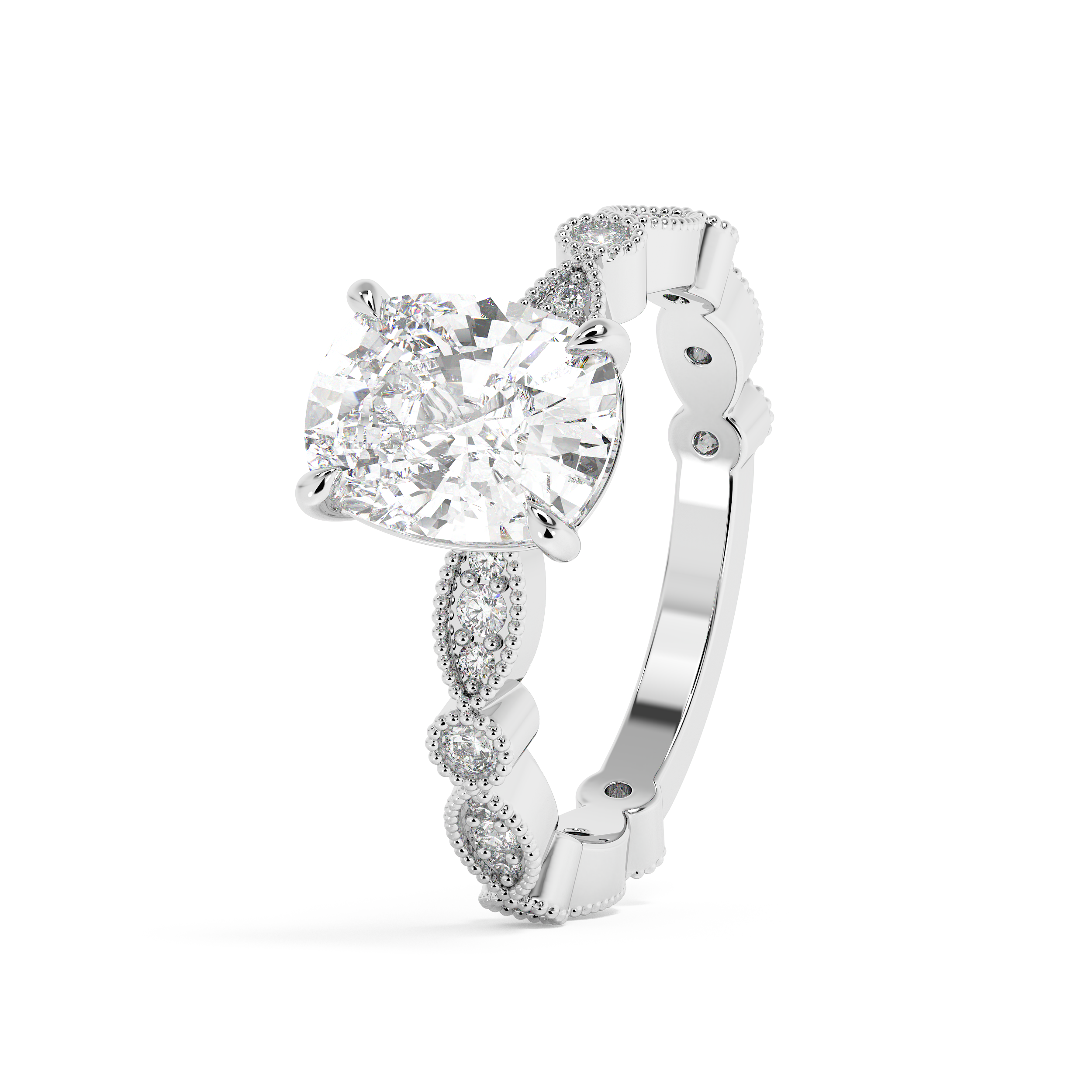 Elongated Cushion Milgrain Pave Lab Grown Diamond Engagement Ring
