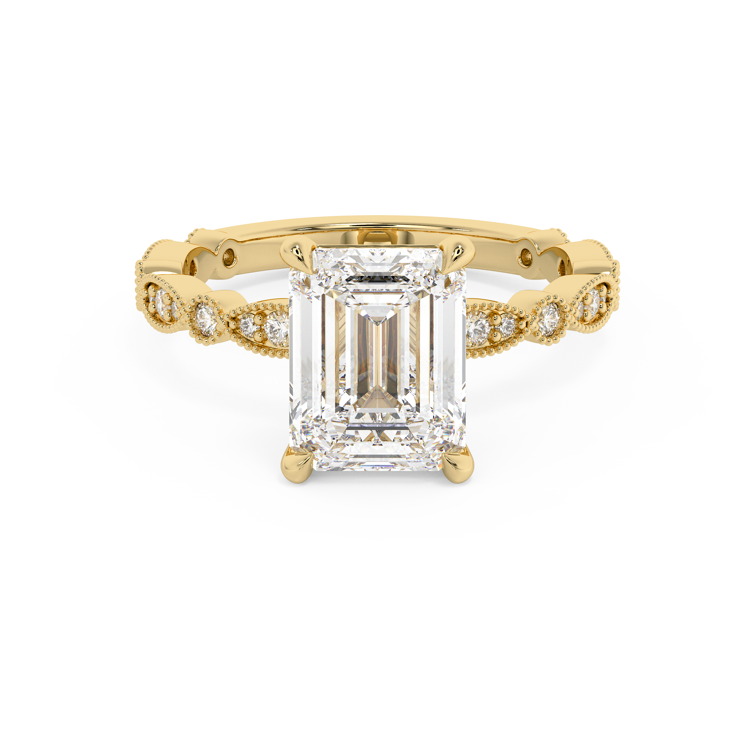 Emerald Milgrain Pave Lab Grown Diamond Engagement Ring