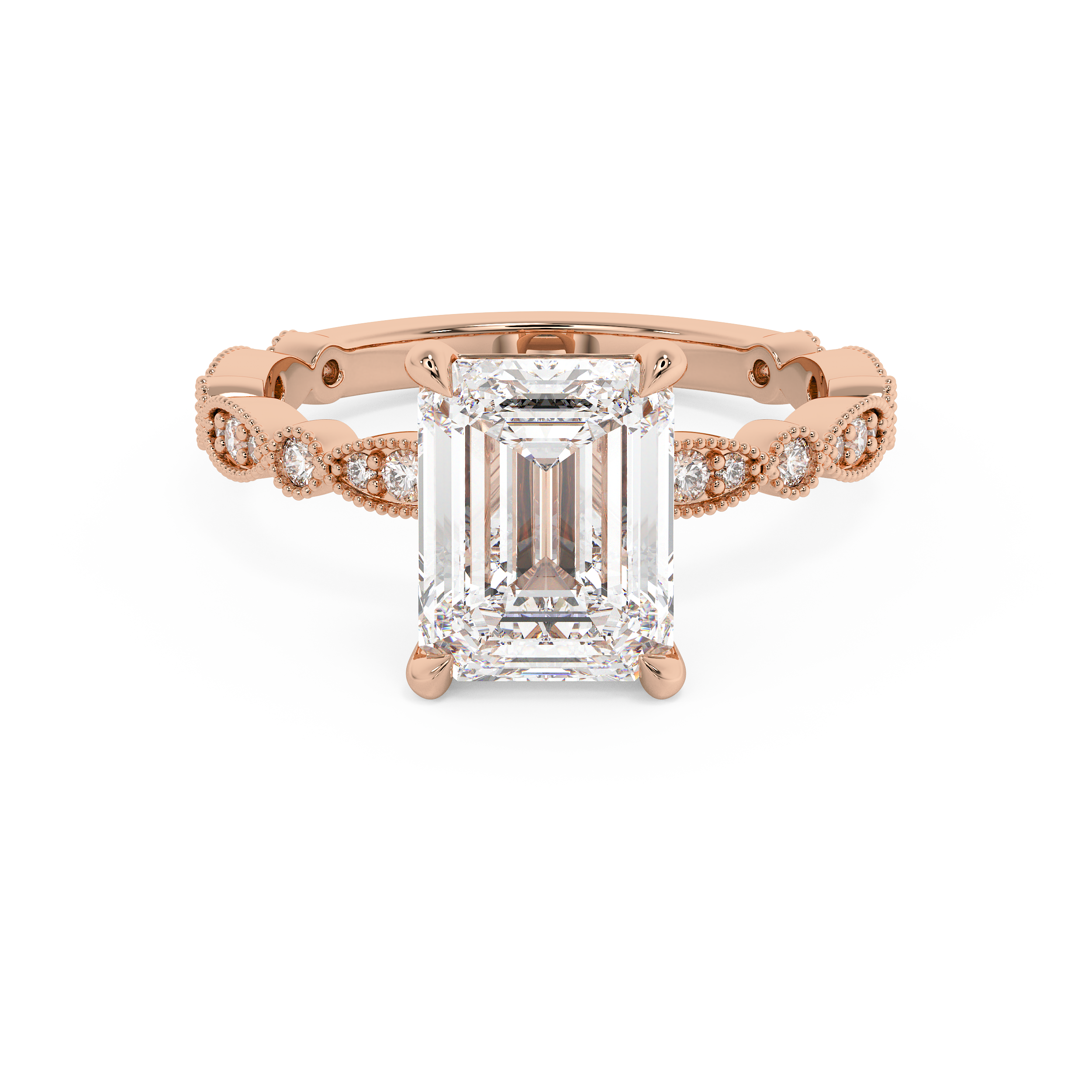 Emerald Milgrain Pave Lab Grown Diamond Engagement Ring