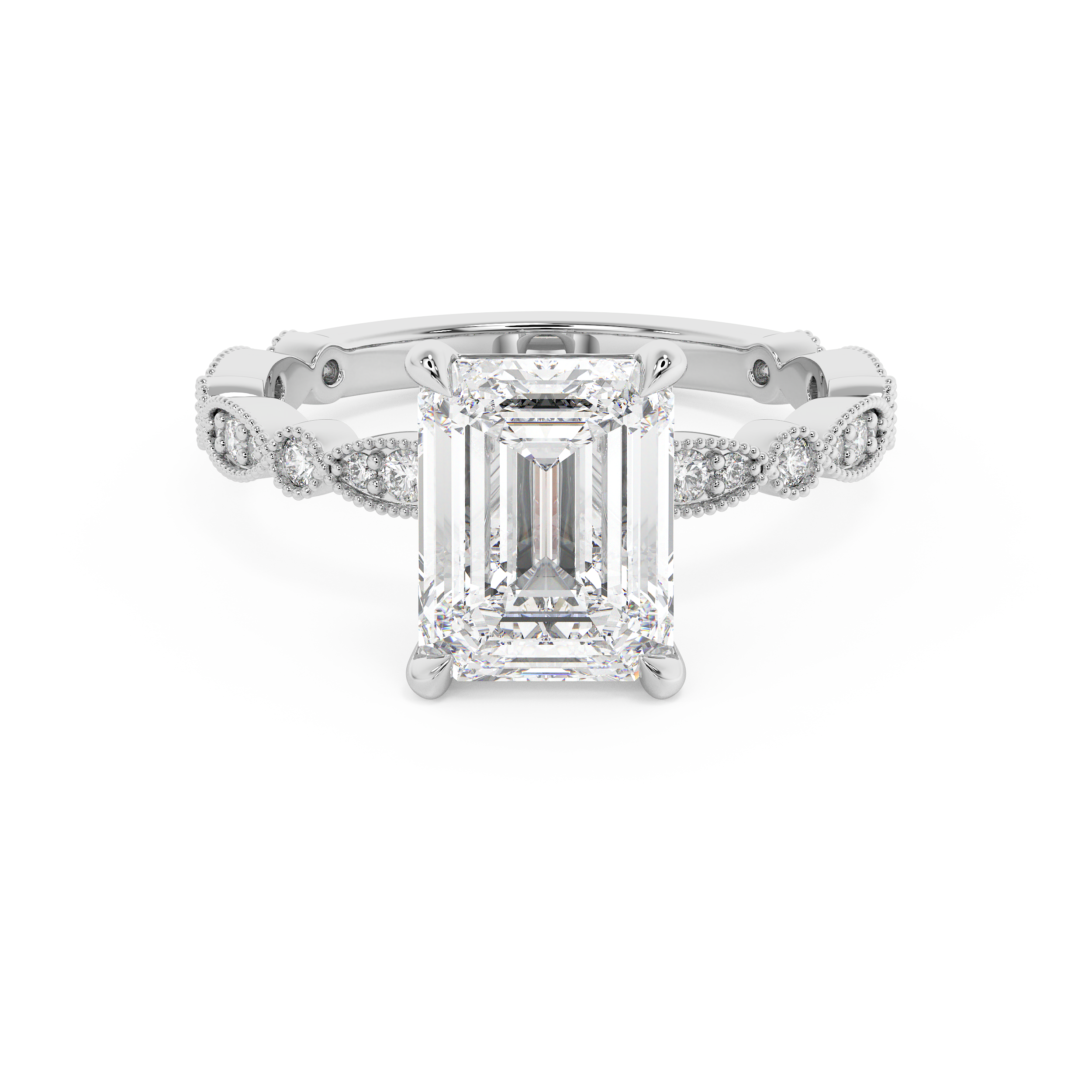 Emerald Milgrain Pave Lab Grown Diamond Engagement Ring