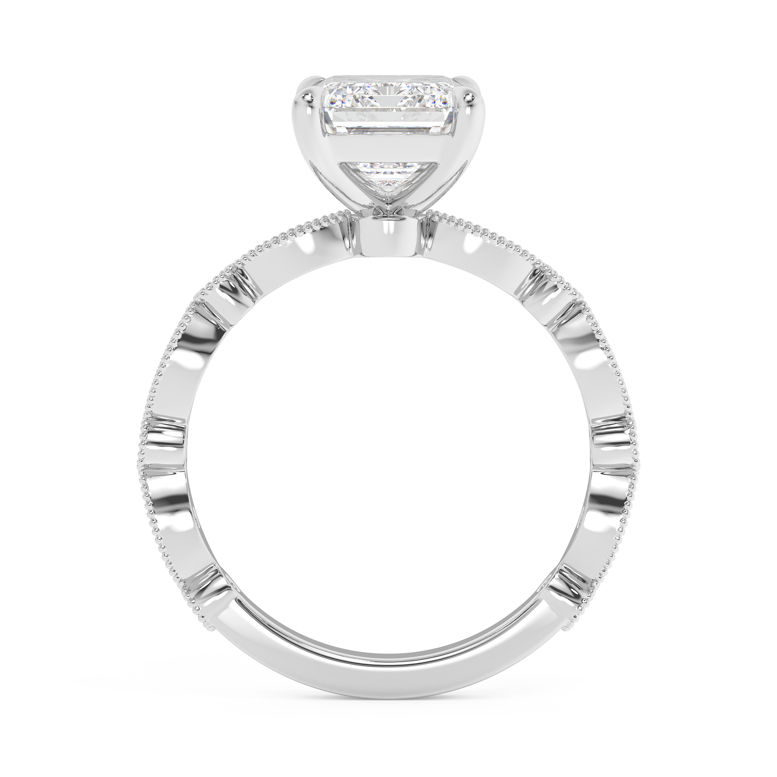 Emerald Milgrain Pave Lab Grown Diamond Engagement Ring