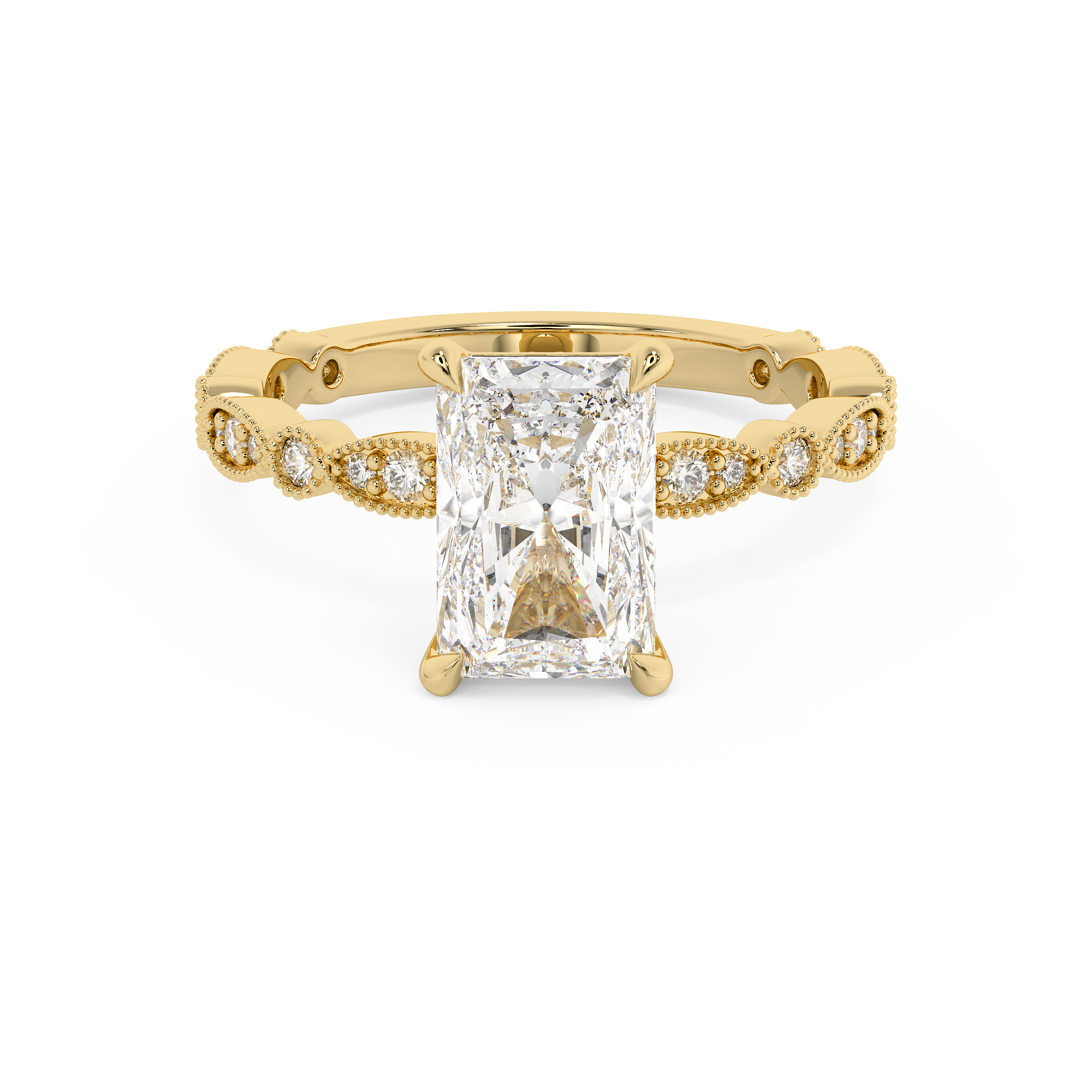 Radiant Milgrain Pave Lab Grown Diamond Engagement Ring