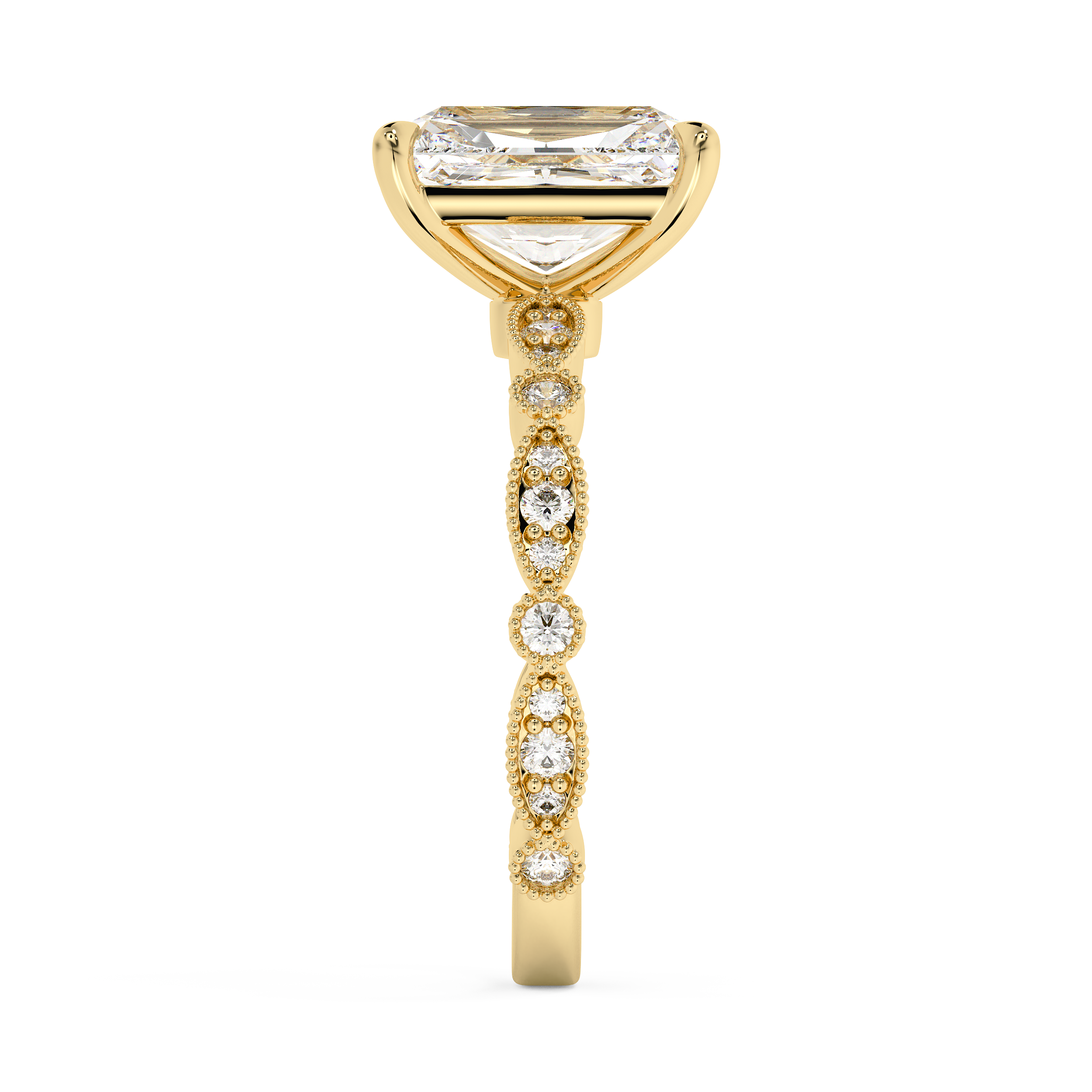 Radiant Milgrain Pave Lab Grown Diamond Engagement Ring