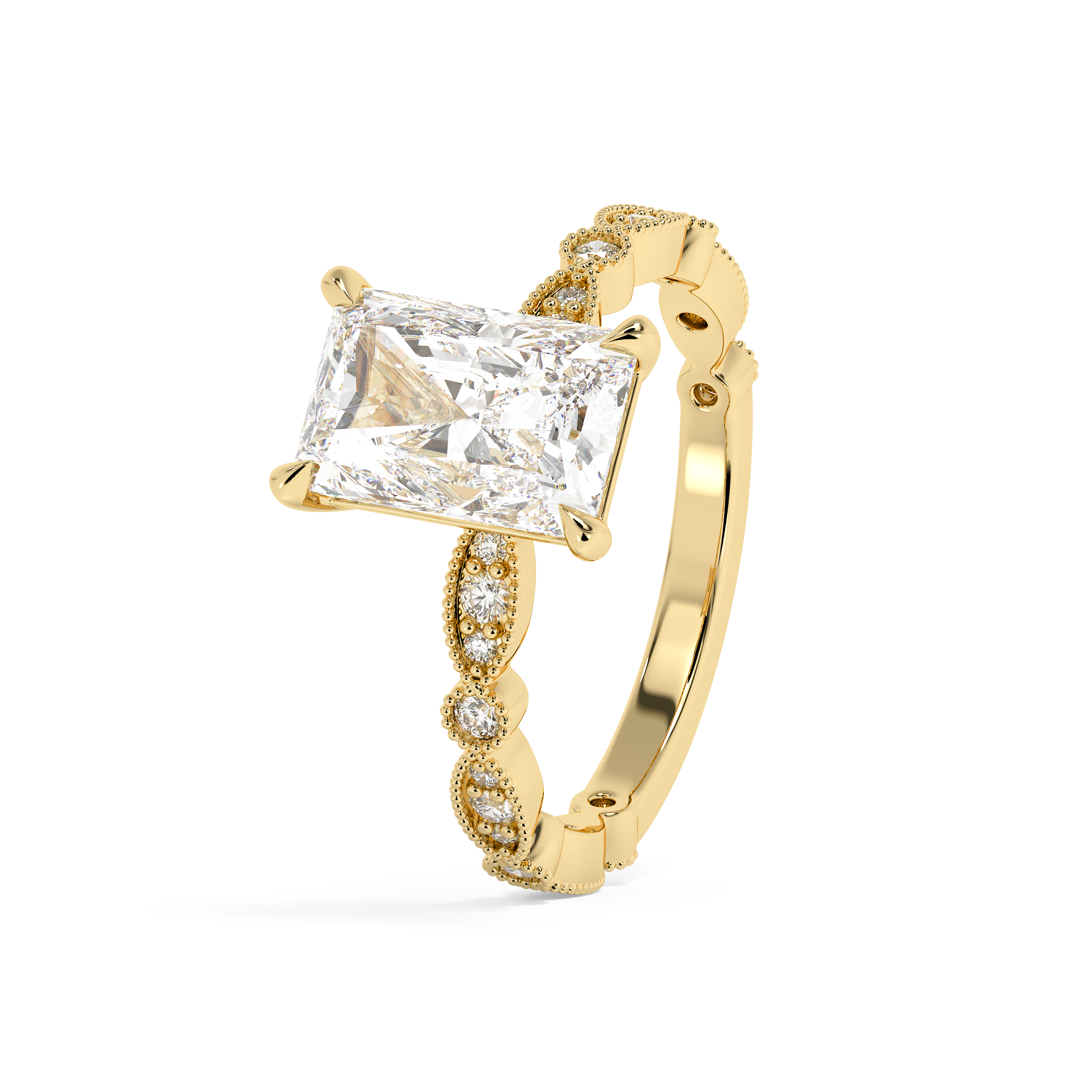 Radiant Milgrain Pave Lab Grown Diamond Engagement Ring