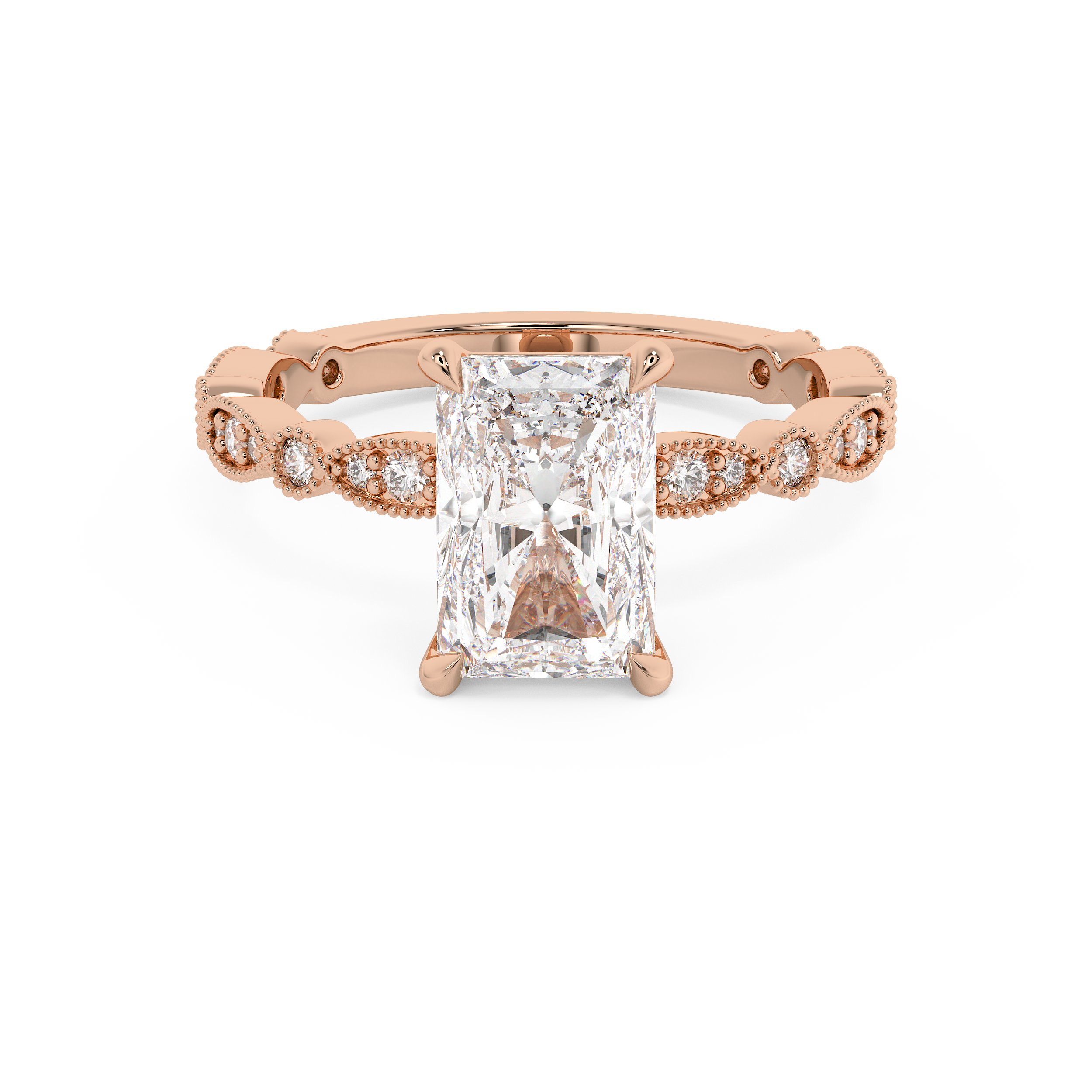 Radiant Milgrain Pave Lab Grown Diamond Engagement Ring