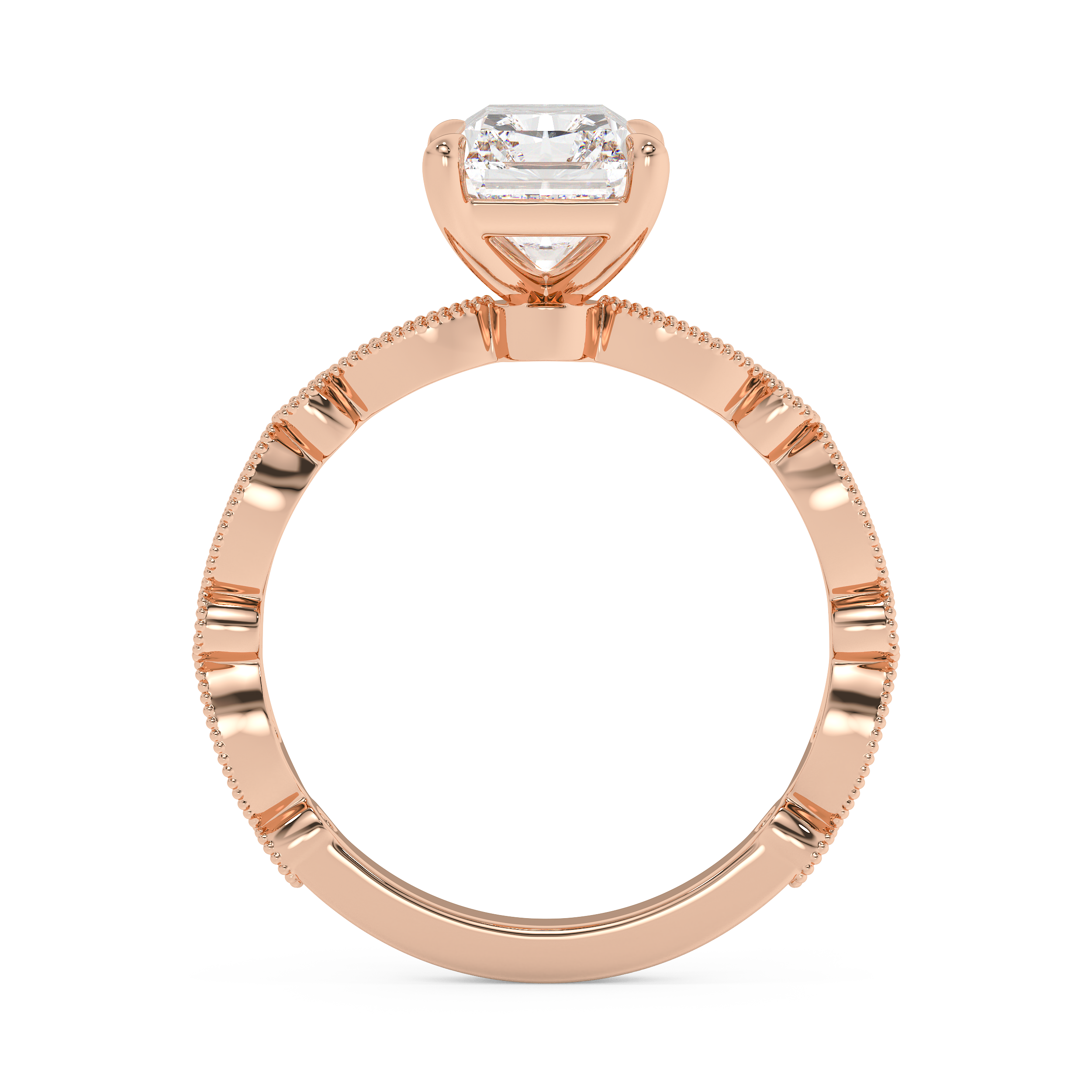 Radiant Milgrain Pave Lab Grown Diamond Engagement Ring
