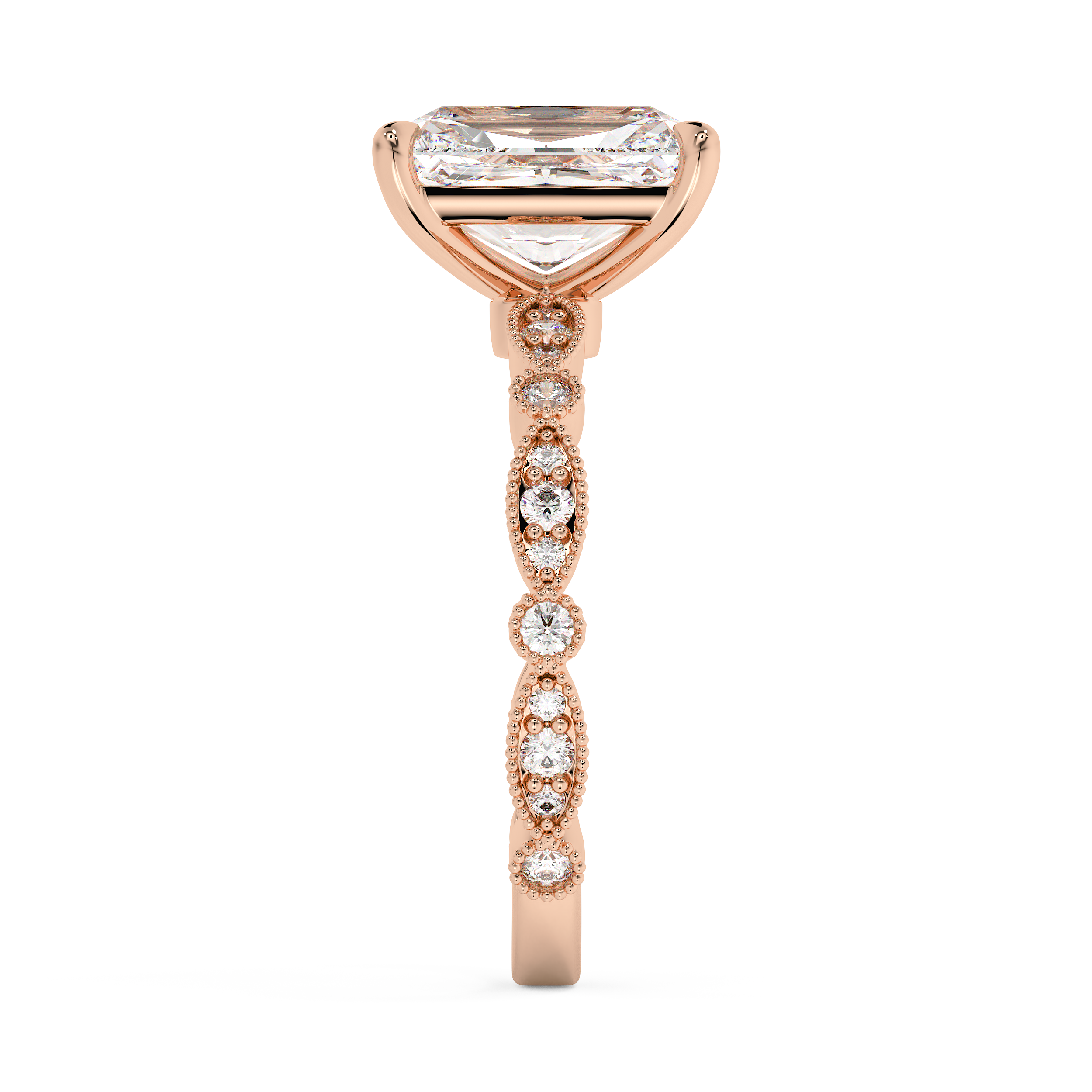 Radiant Milgrain Pave Lab Grown Diamond Engagement Ring