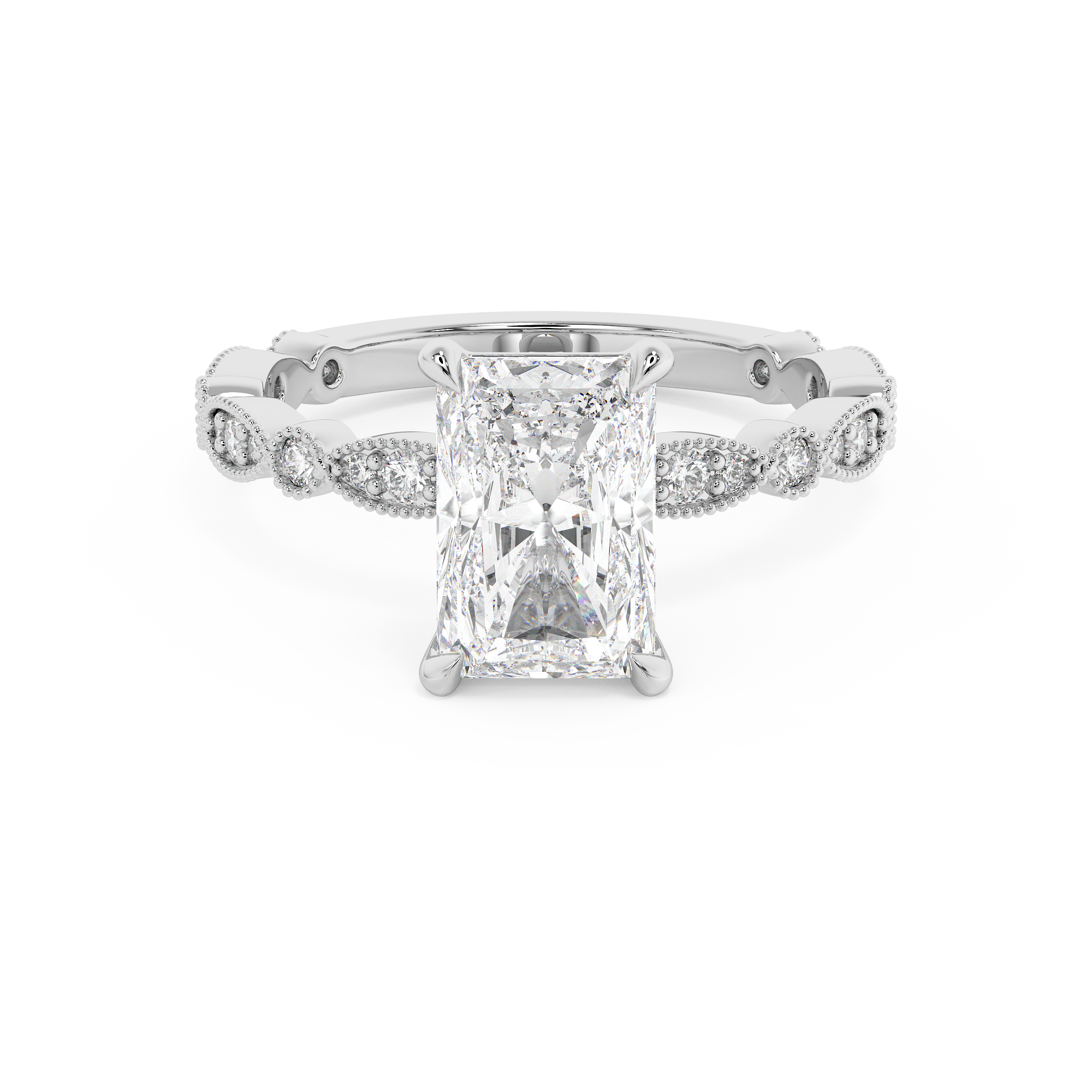 Radiant Milgrain Pave Lab Grown Diamond Engagement Ring