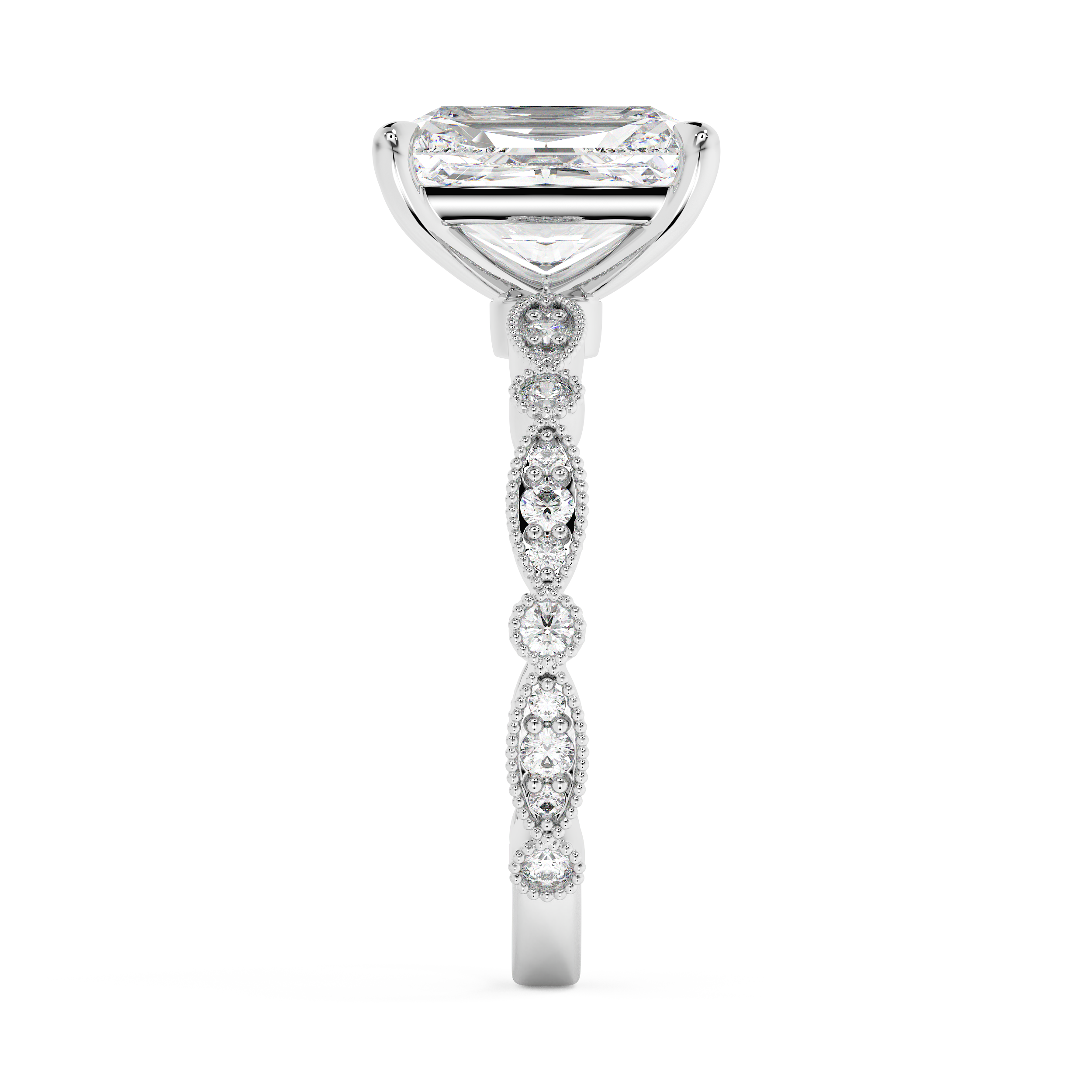 Radiant Milgrain Pave Lab Grown Diamond Engagement Ring