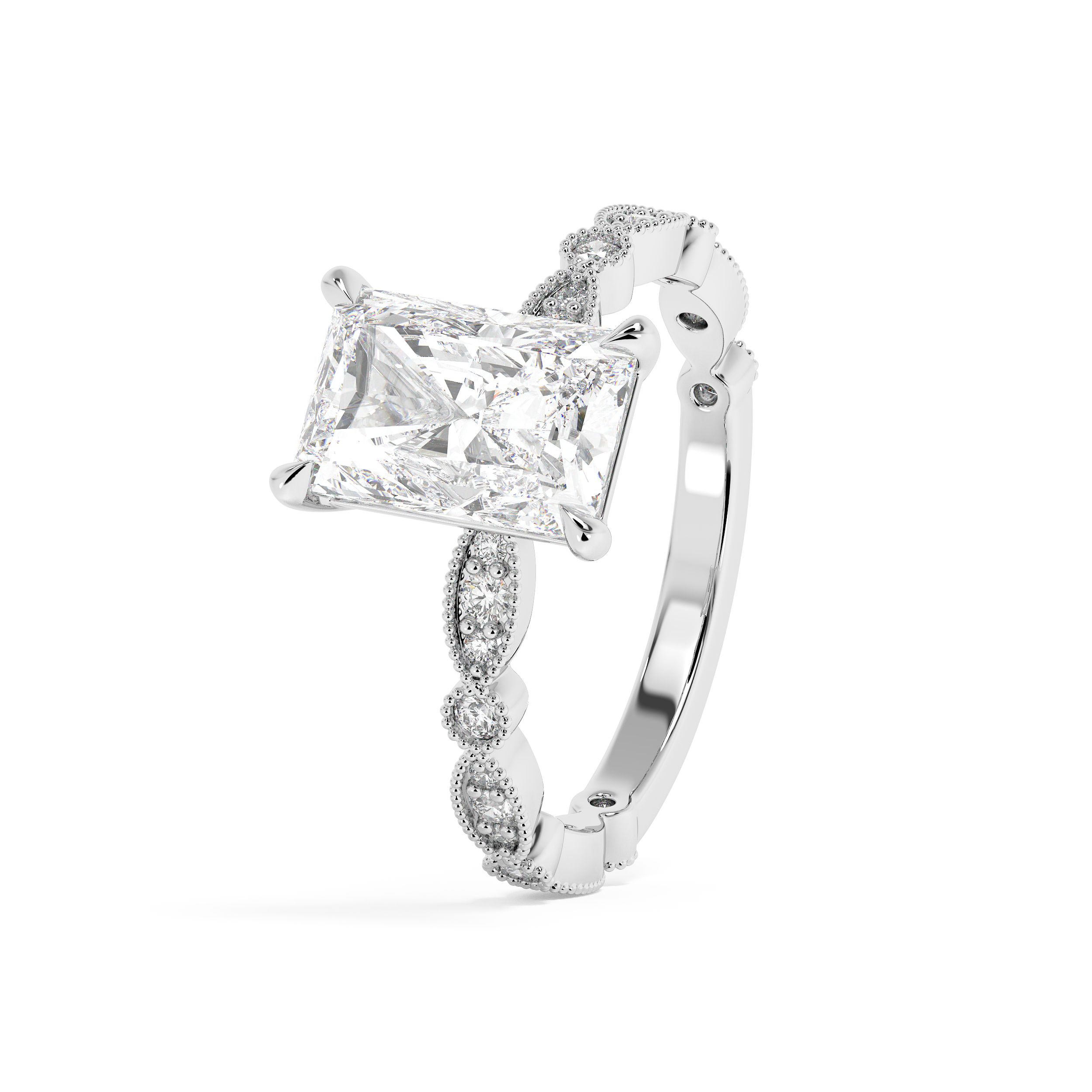 Radiant Milgrain Pave Lab Grown Diamond Engagement Ring