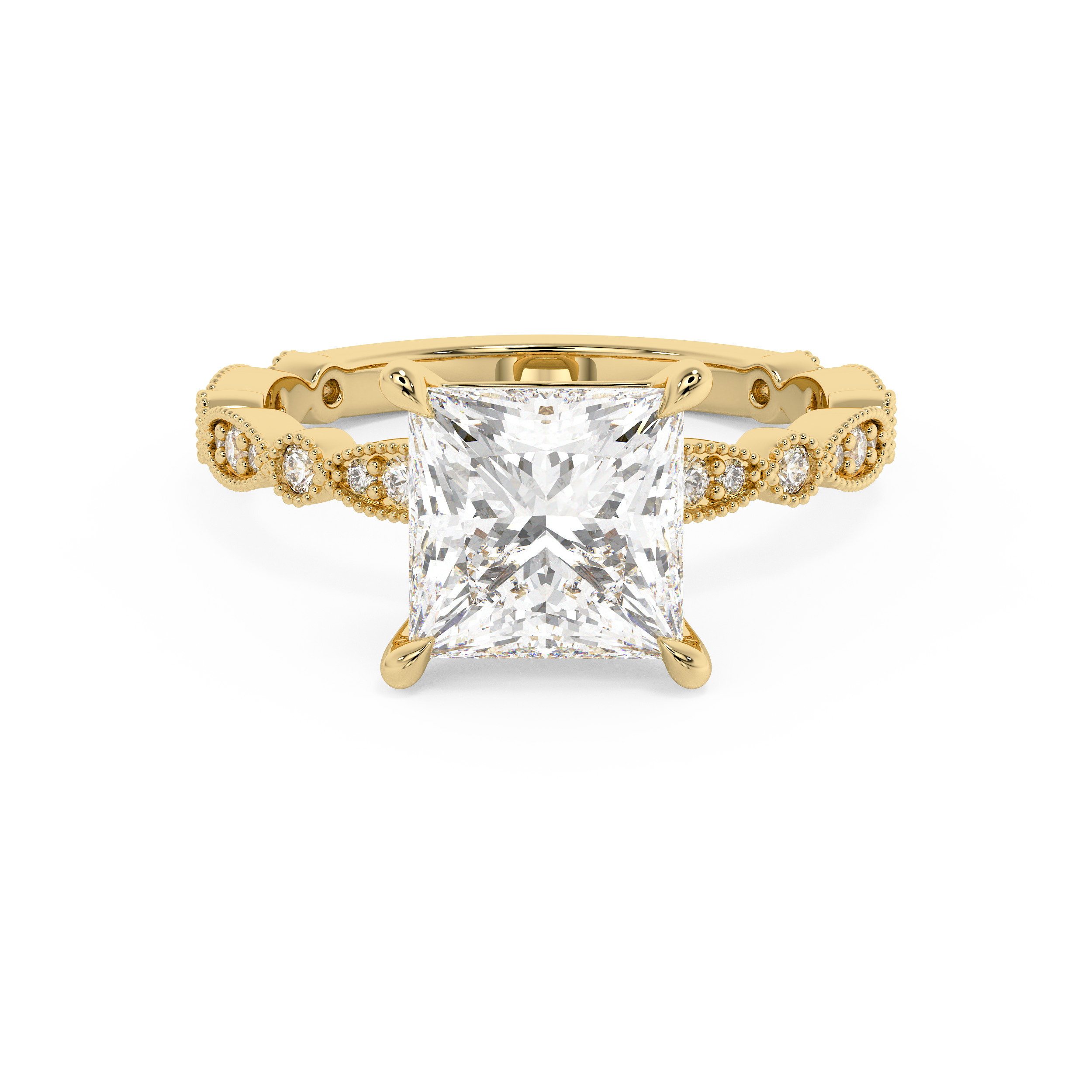 Princess Milgrain Pave Lab Grown Diamond Engagement Ring