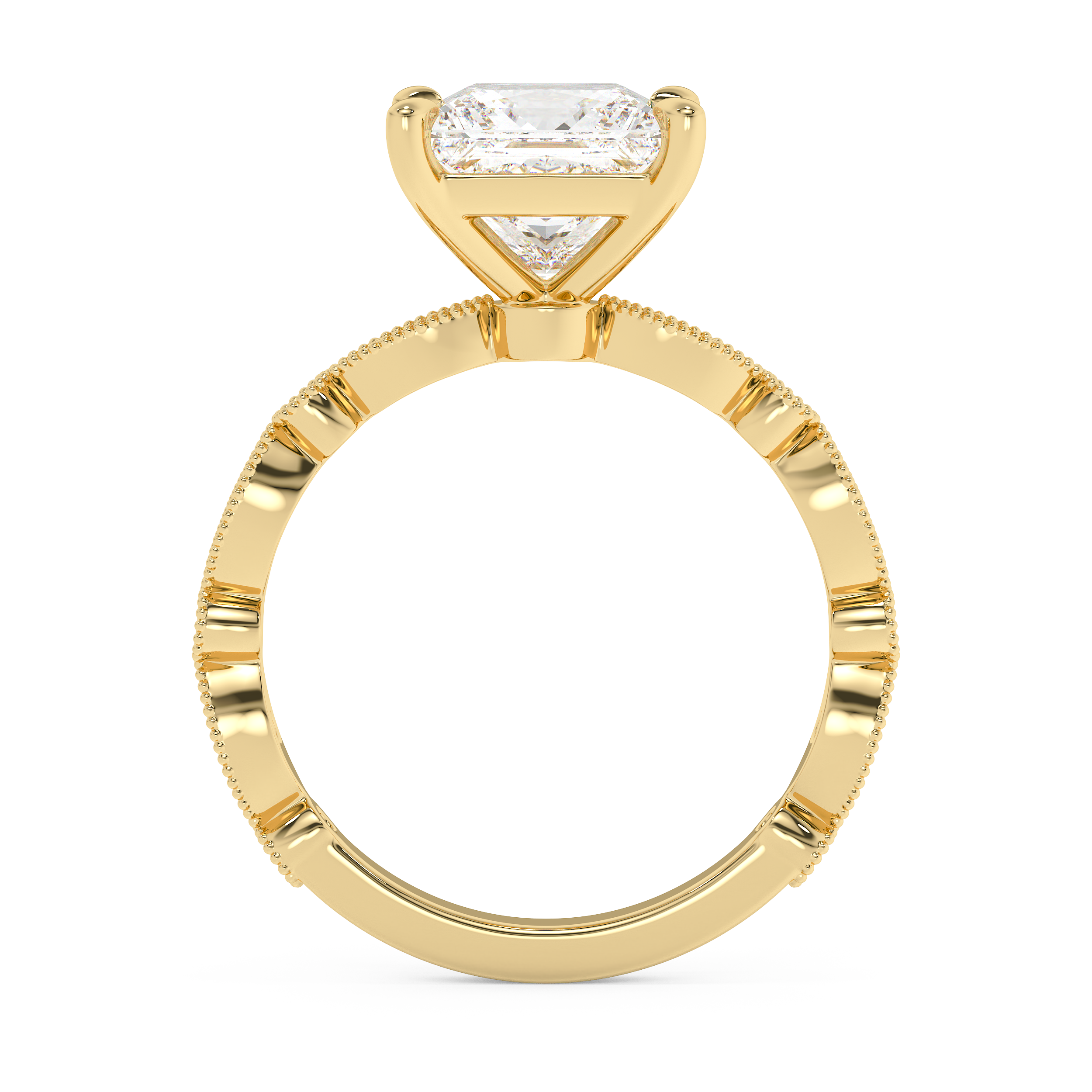 Princess Milgrain Pave Lab Grown Diamond Engagement Ring