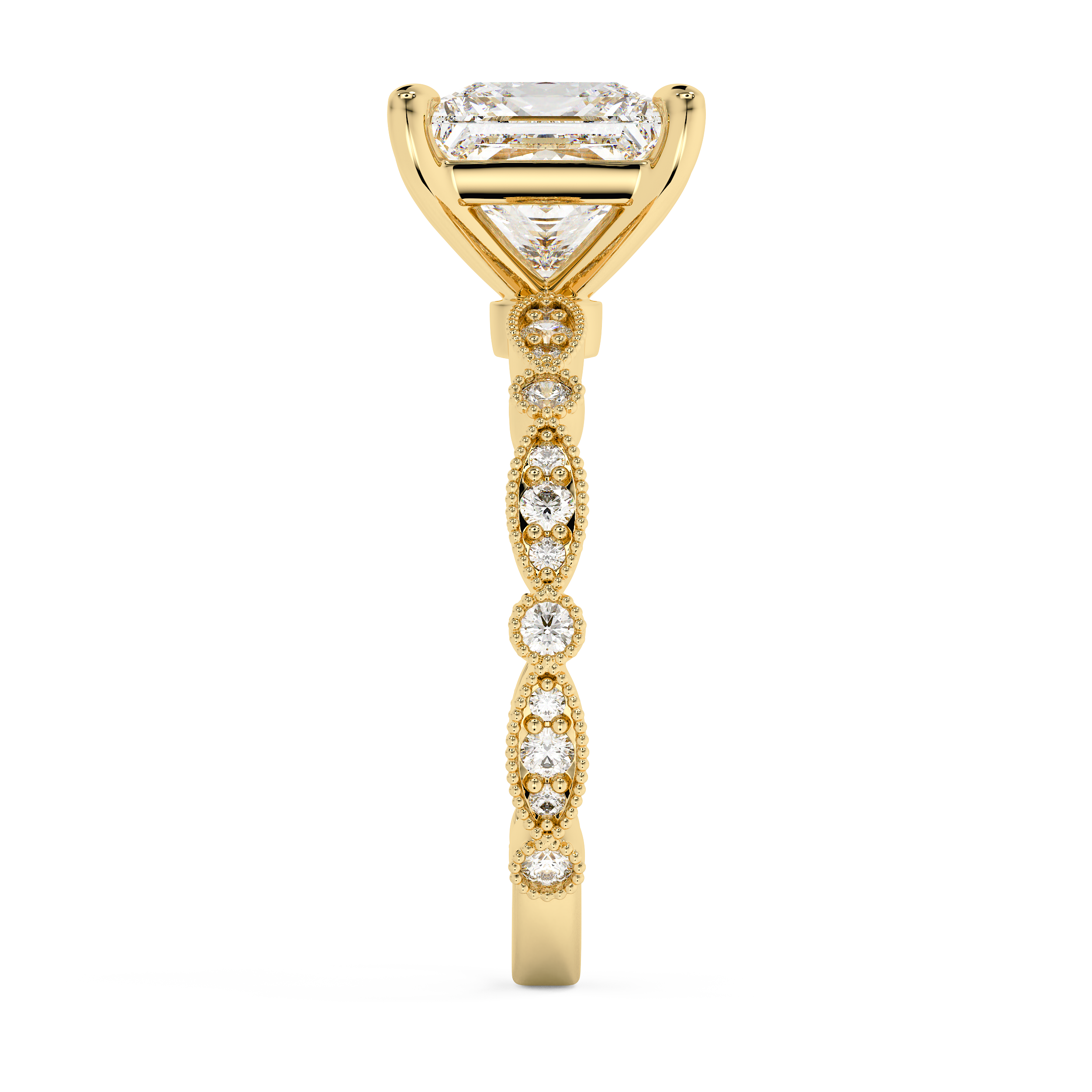 Princess Milgrain Pave Lab Grown Diamond Engagement Ring