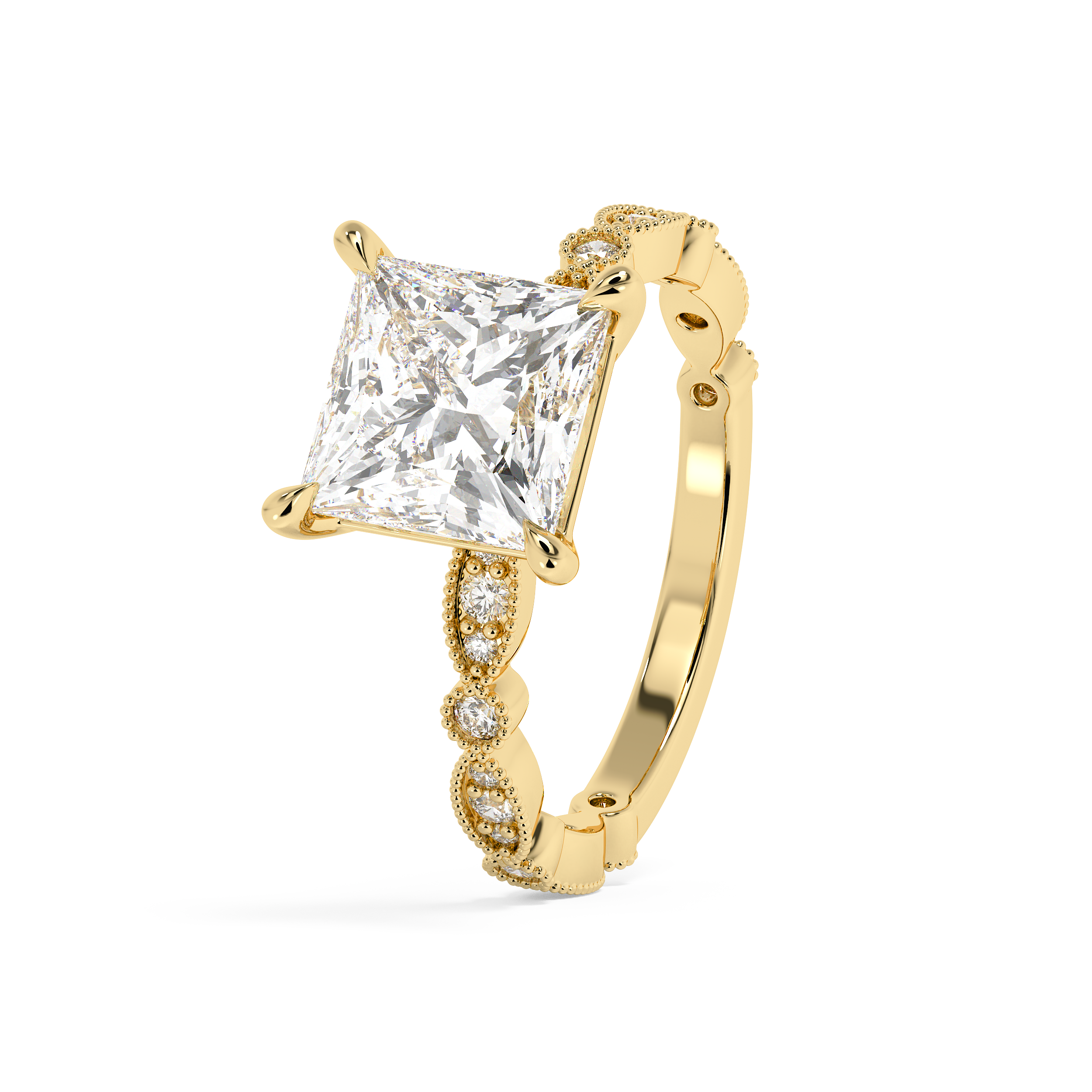 Princess Milgrain Pave Lab Grown Diamond Engagement Ring