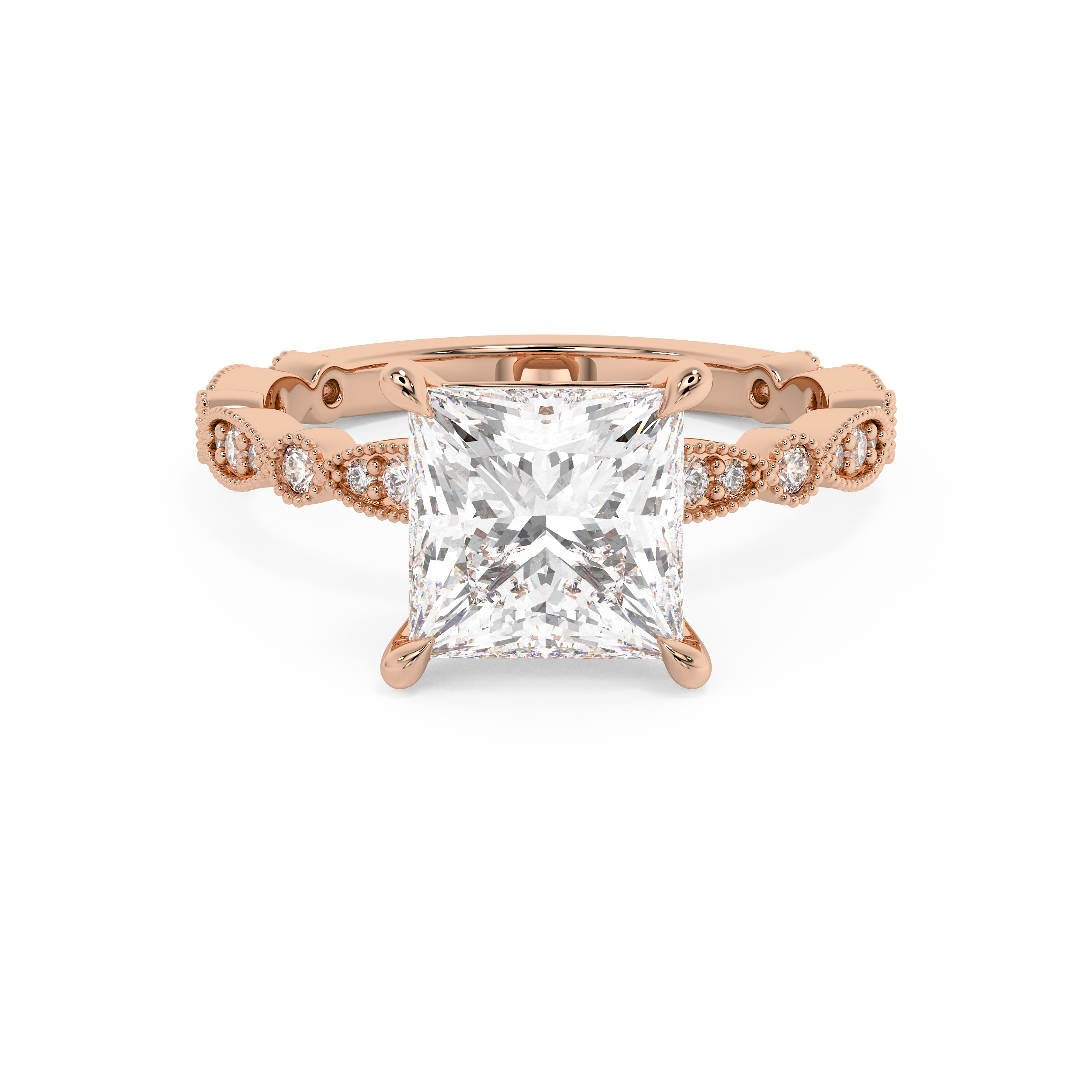 Princess Milgrain Pave Lab Grown Diamond Engagement Ring