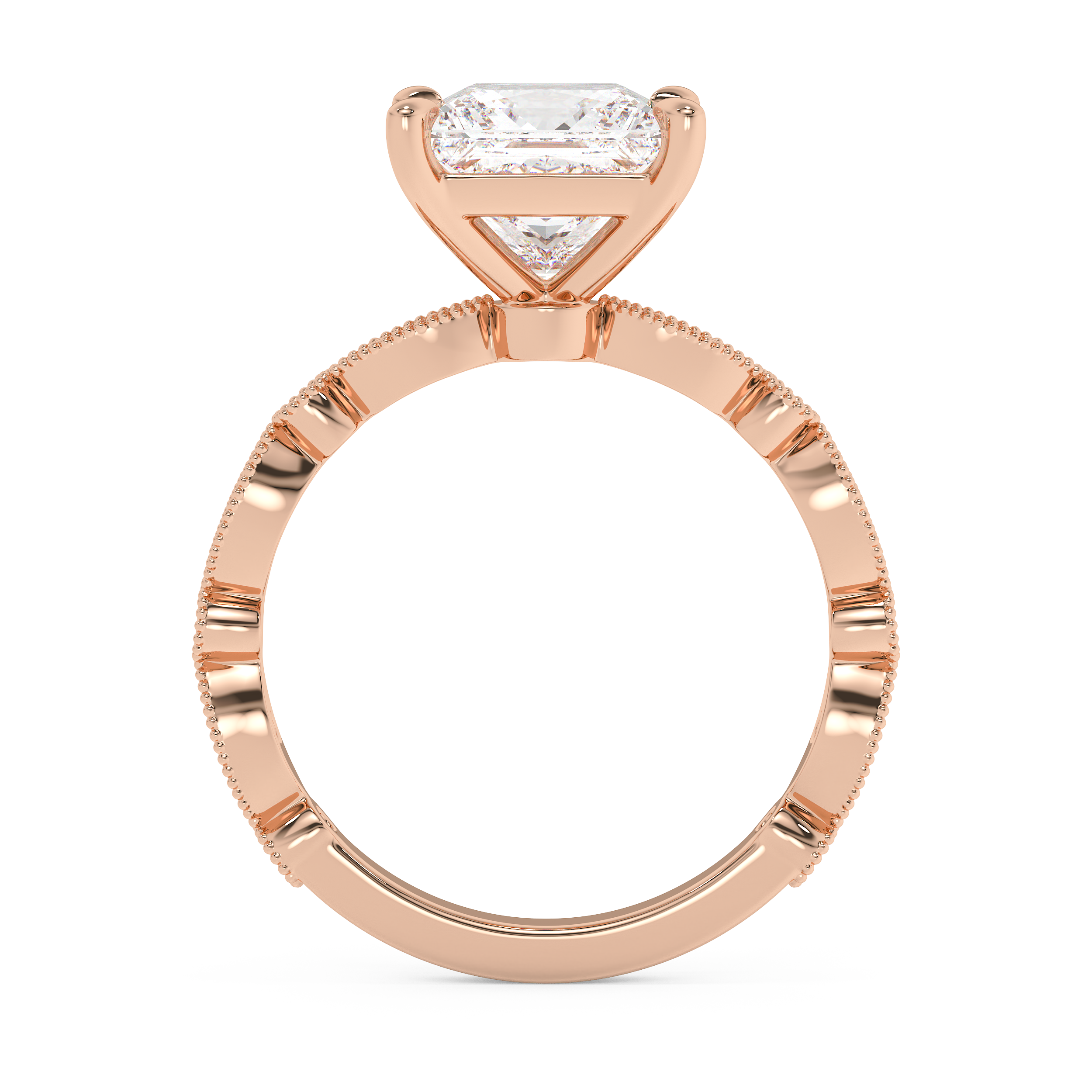 Princess Milgrain Pave Lab Grown Diamond Engagement Ring
