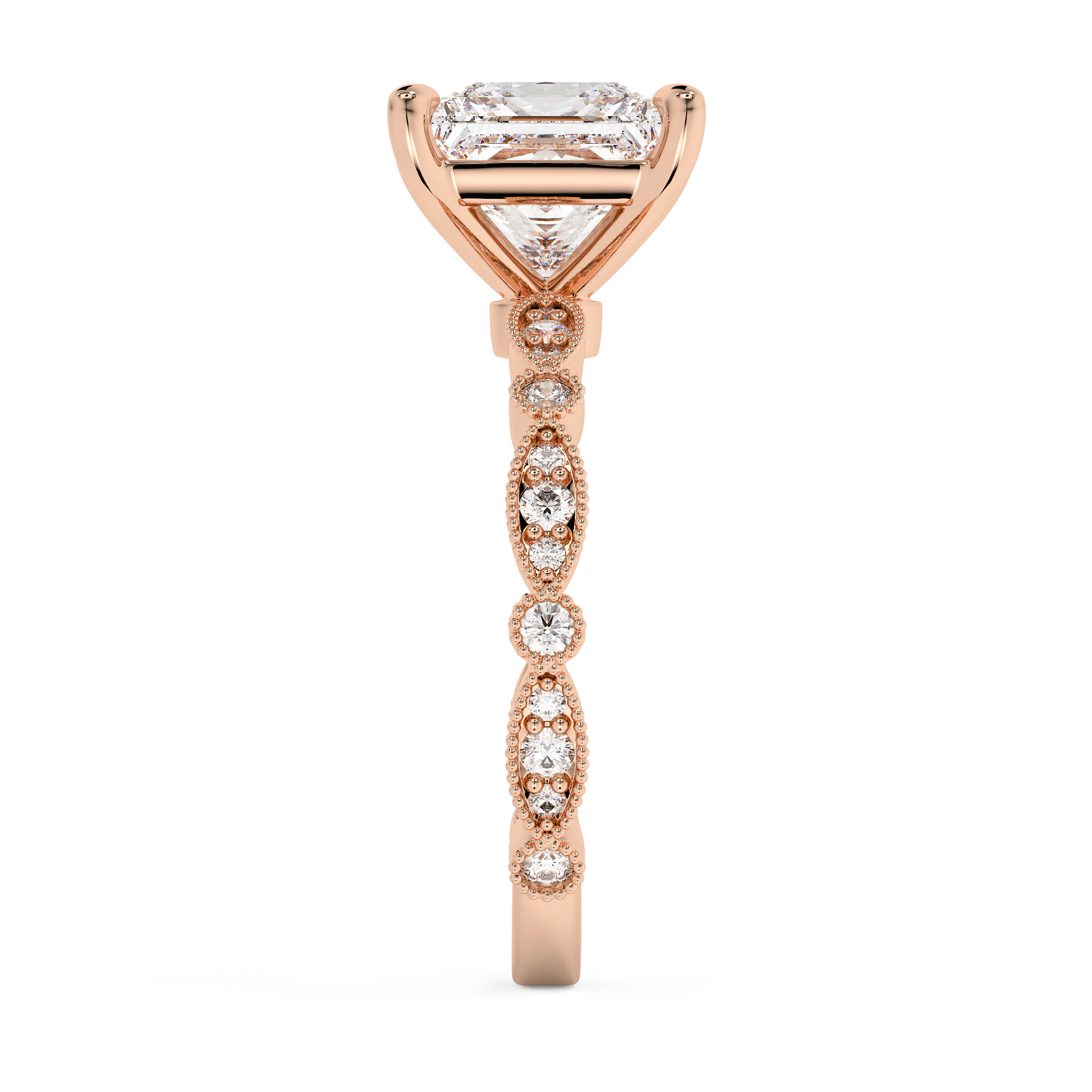 Princess Milgrain Pave Lab Grown Diamond Engagement Ring