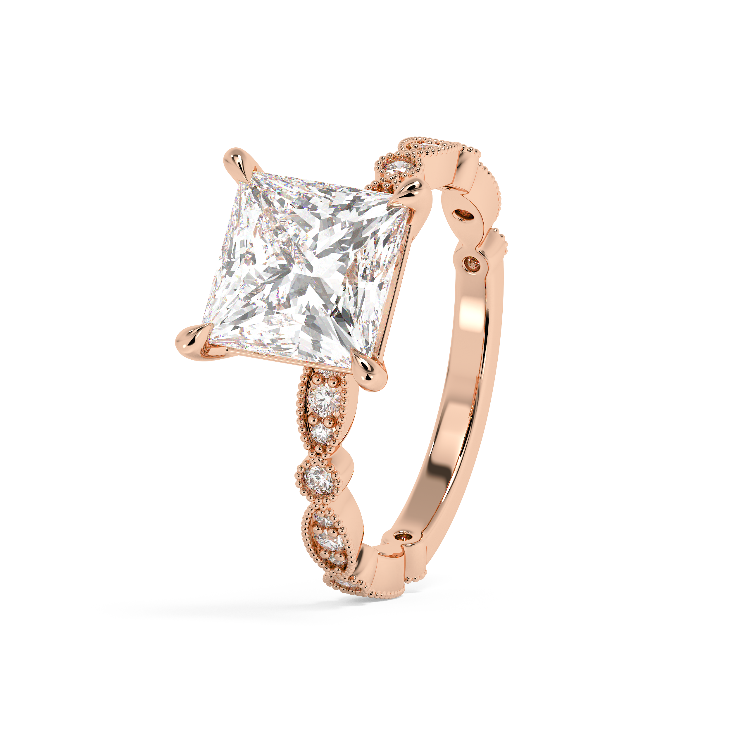 Princess Milgrain Pave Lab Grown Diamond Engagement Ring