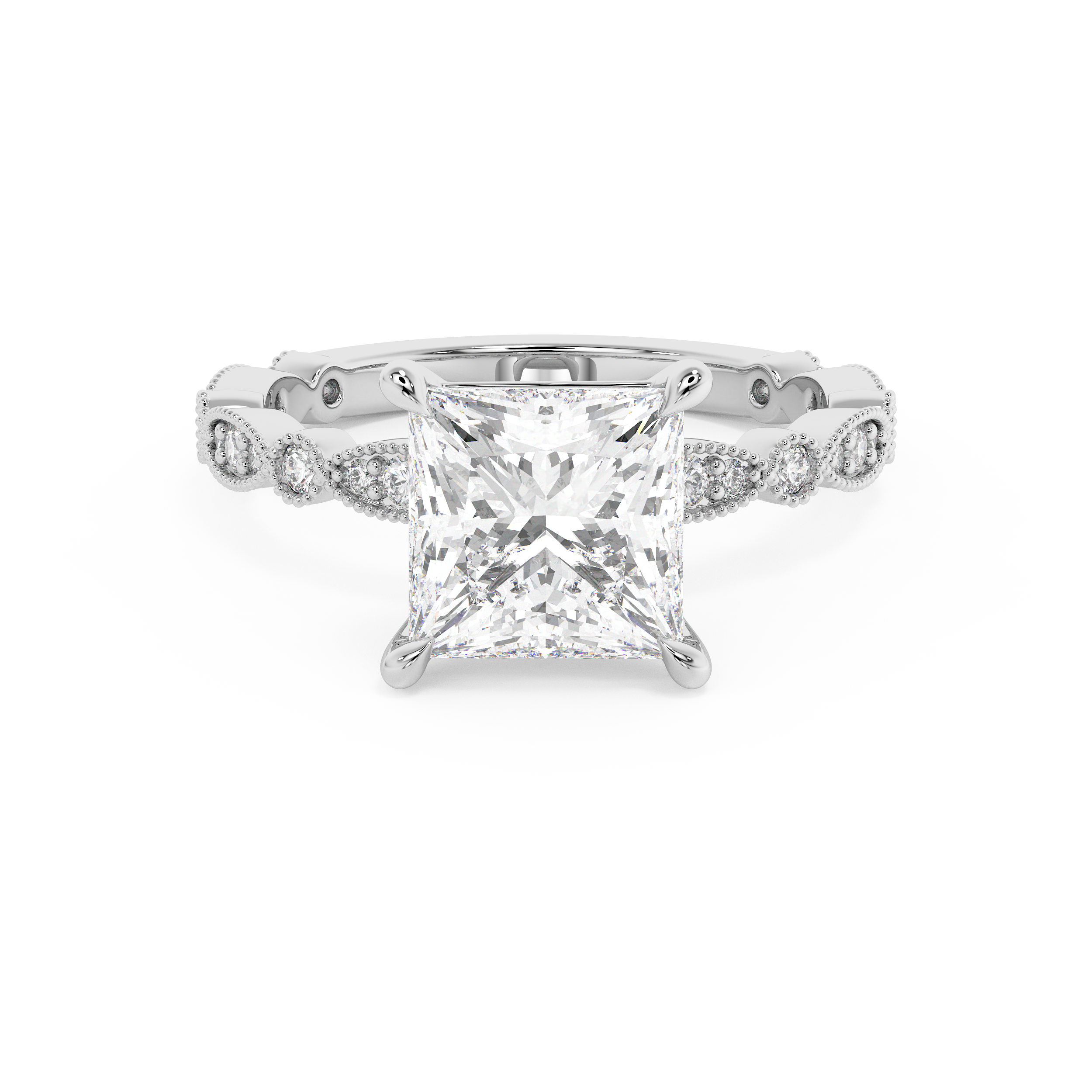 Princess Milgrain Pave Lab Grown Diamond Engagement Ring
