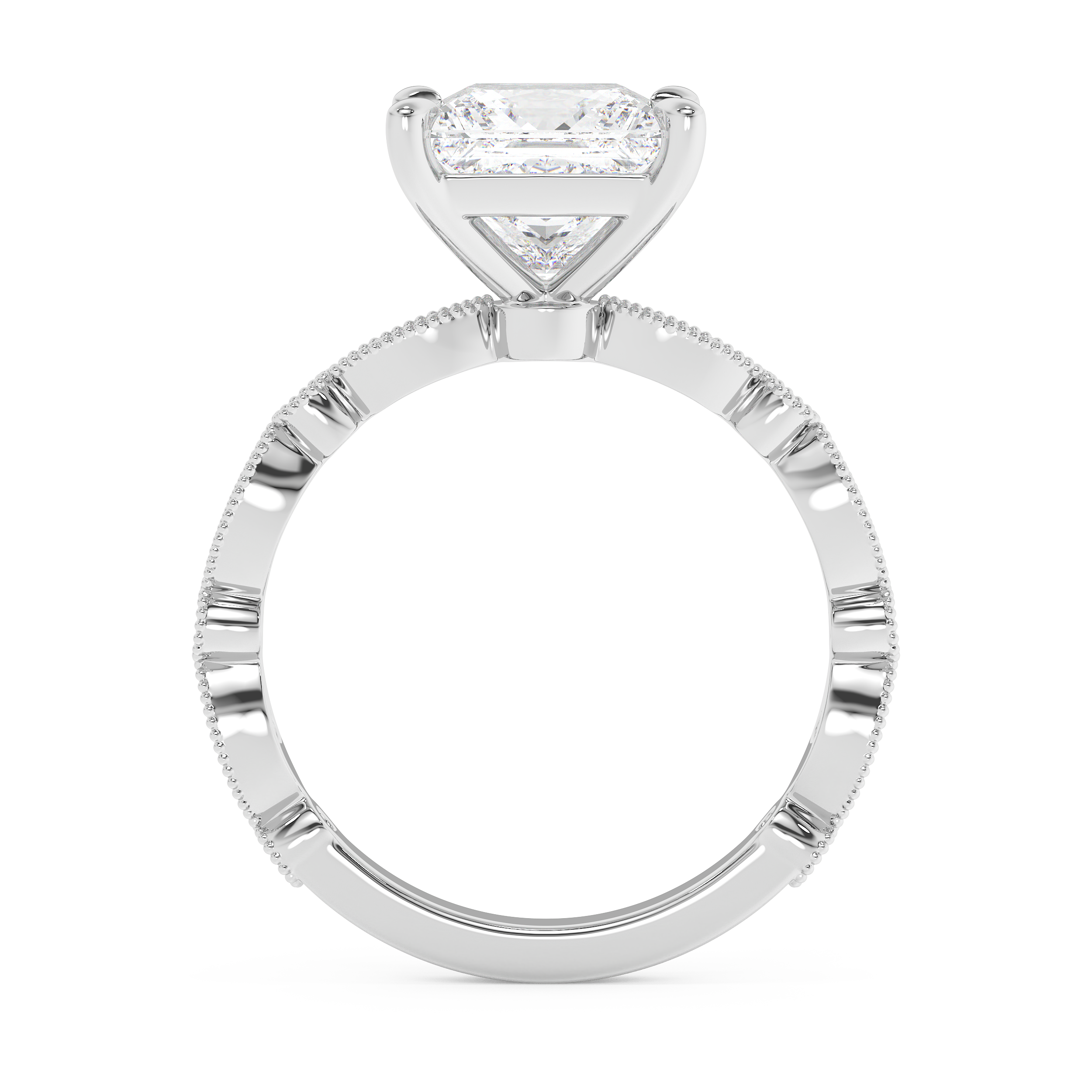 Princess Milgrain Pave Lab Grown Diamond Engagement Ring