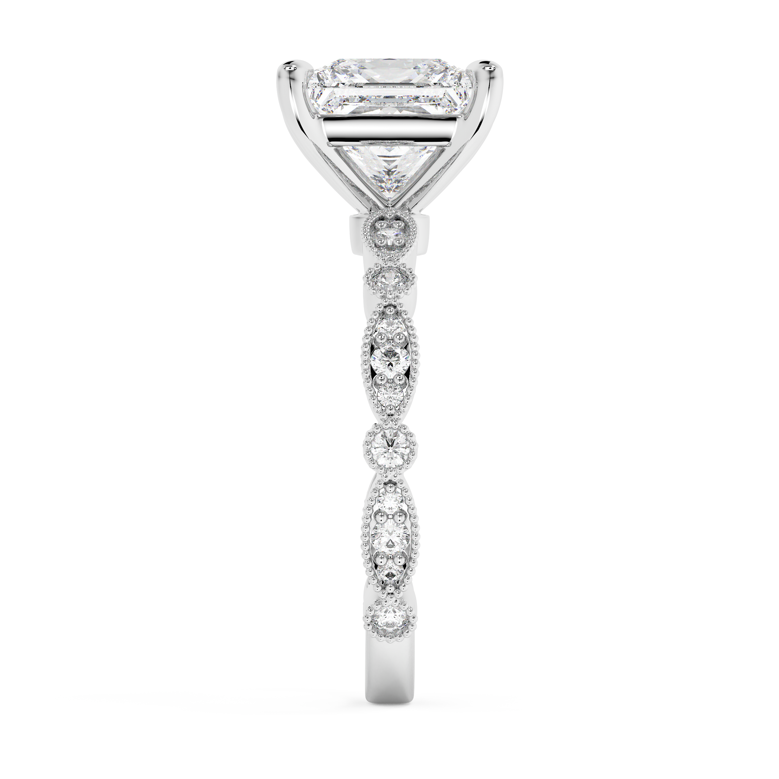 Princess Milgrain Pave Lab Grown Diamond Engagement Ring