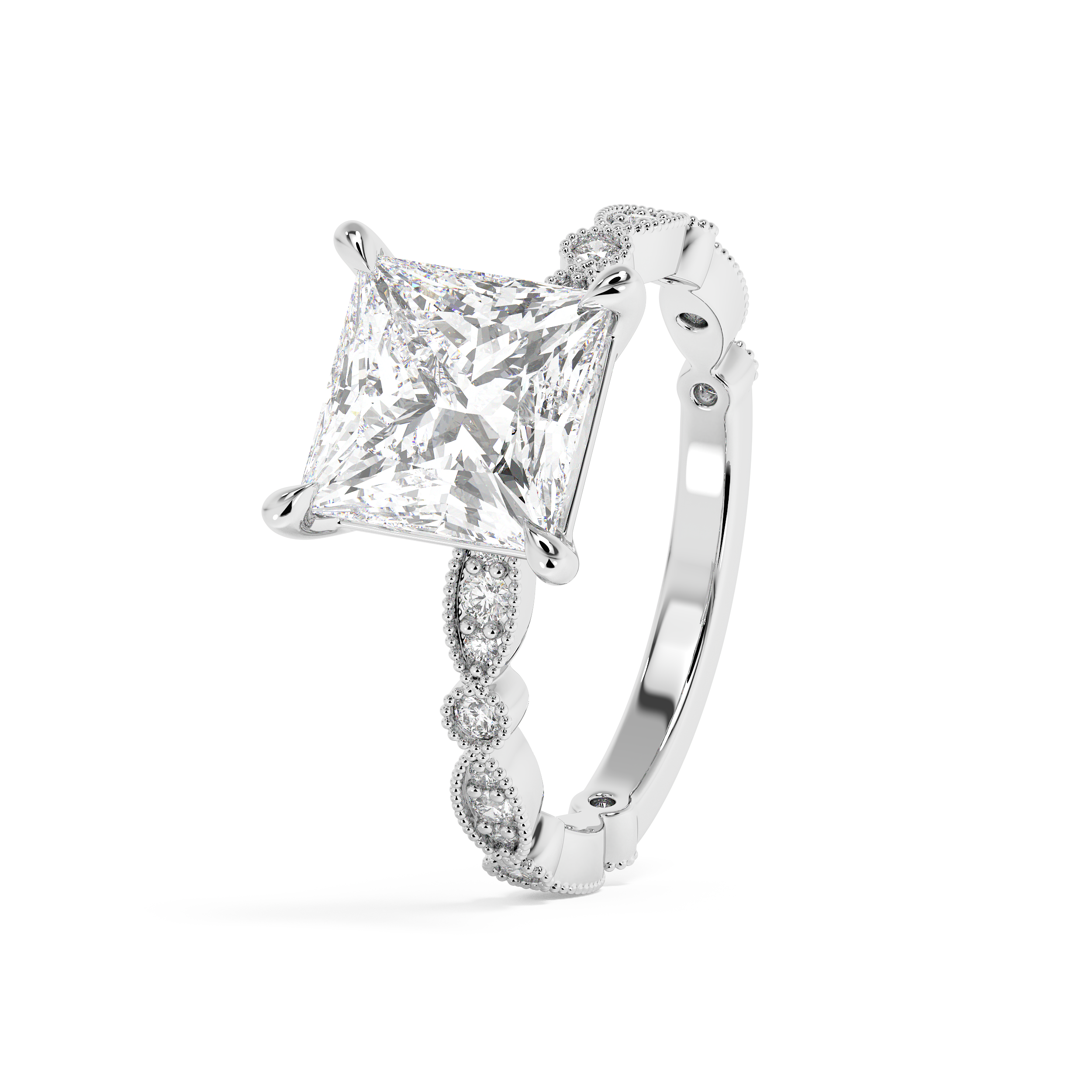 Princess Milgrain Pave Lab Grown Diamond Engagement Ring