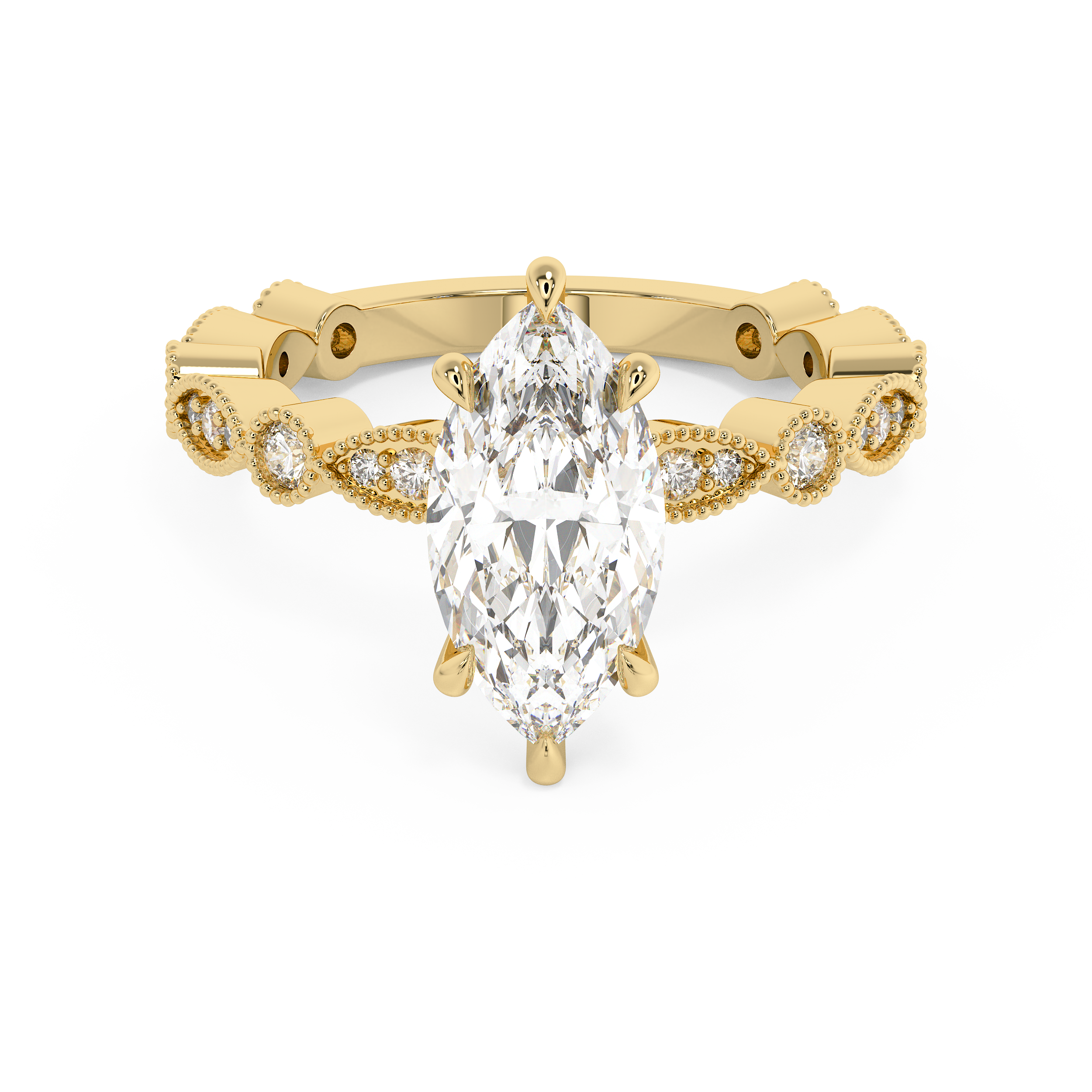 Marquise Milgrain Pave Lab Grown Diamond Engagement Ring