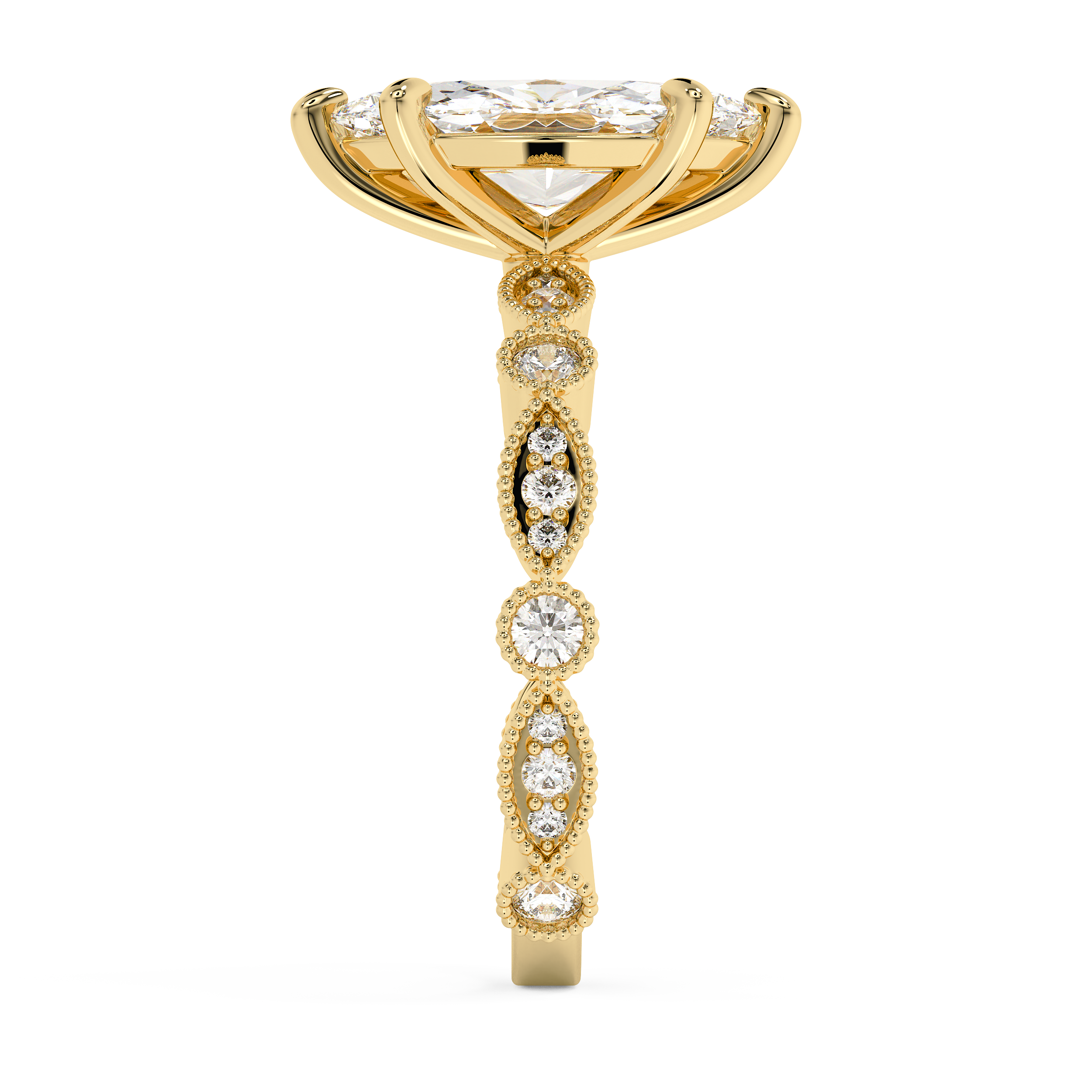 Marquise Milgrain Pave Lab Grown Diamond Engagement Ring