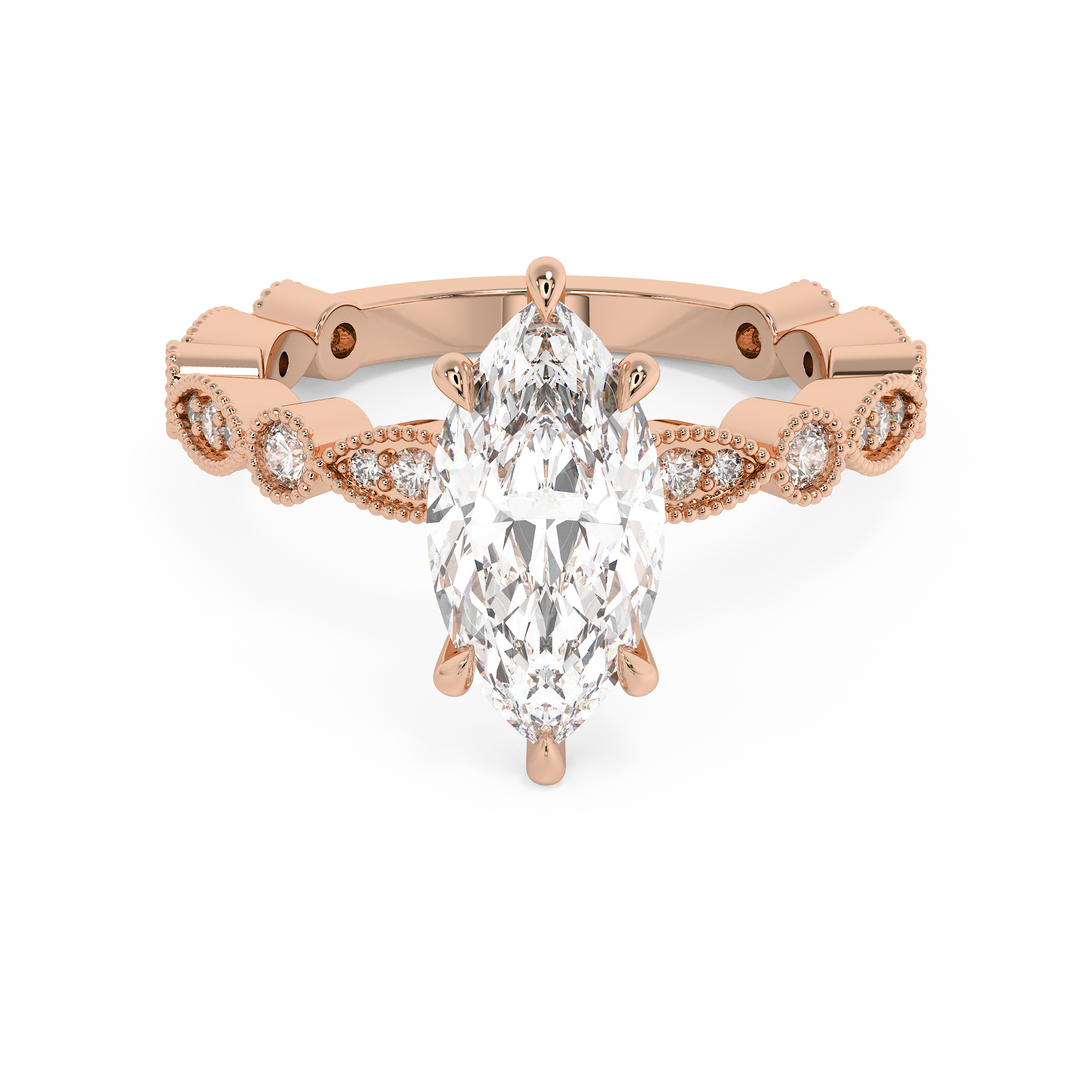Marquise Milgrain Pave Lab Grown Diamond Engagement Ring