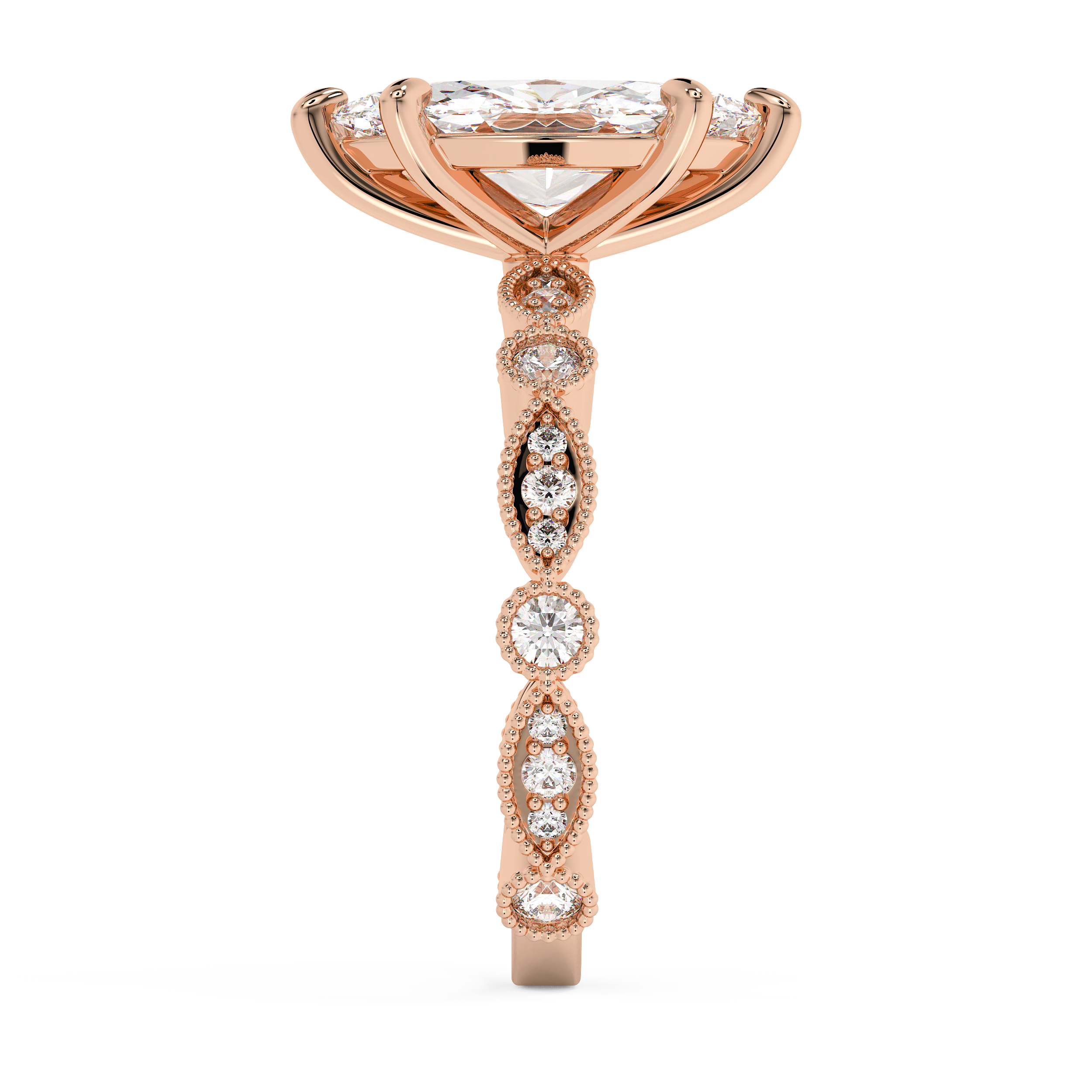 Marquise Milgrain Pave Lab Grown Diamond Engagement Ring