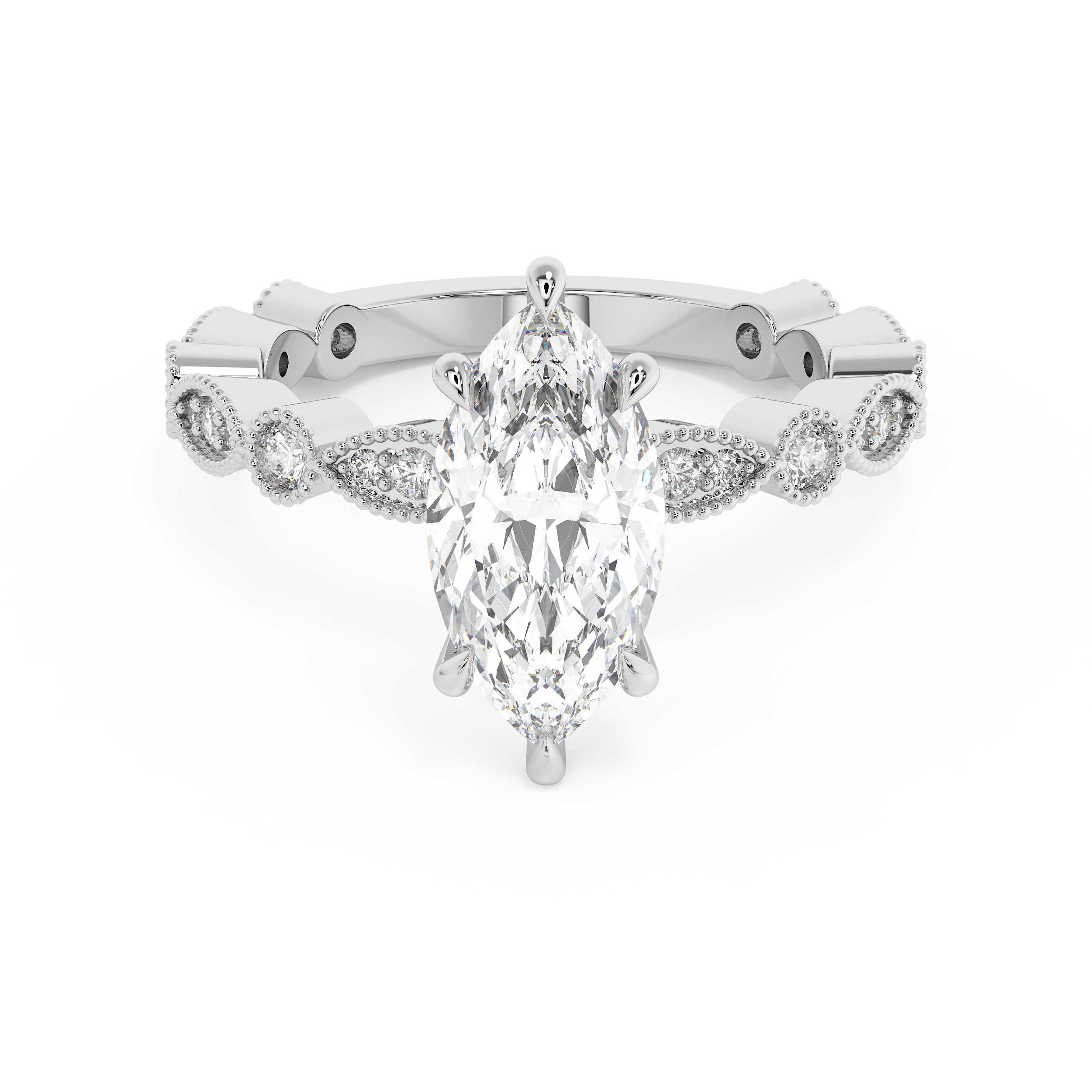 Marquise Milgrain Pave Lab Grown Diamond Engagement Ring