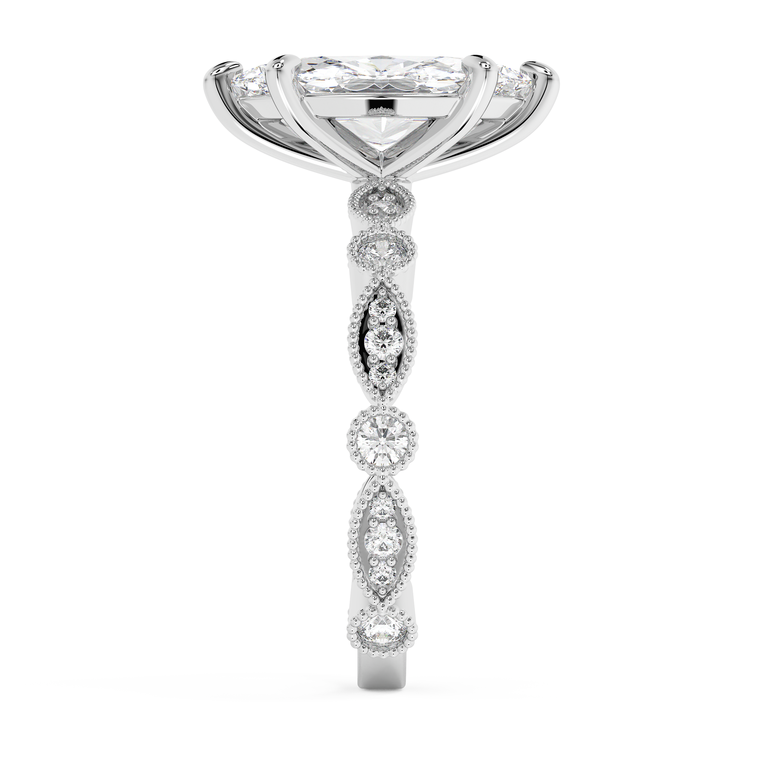 Marquise Milgrain Pave Lab Grown Diamond Engagement Ring