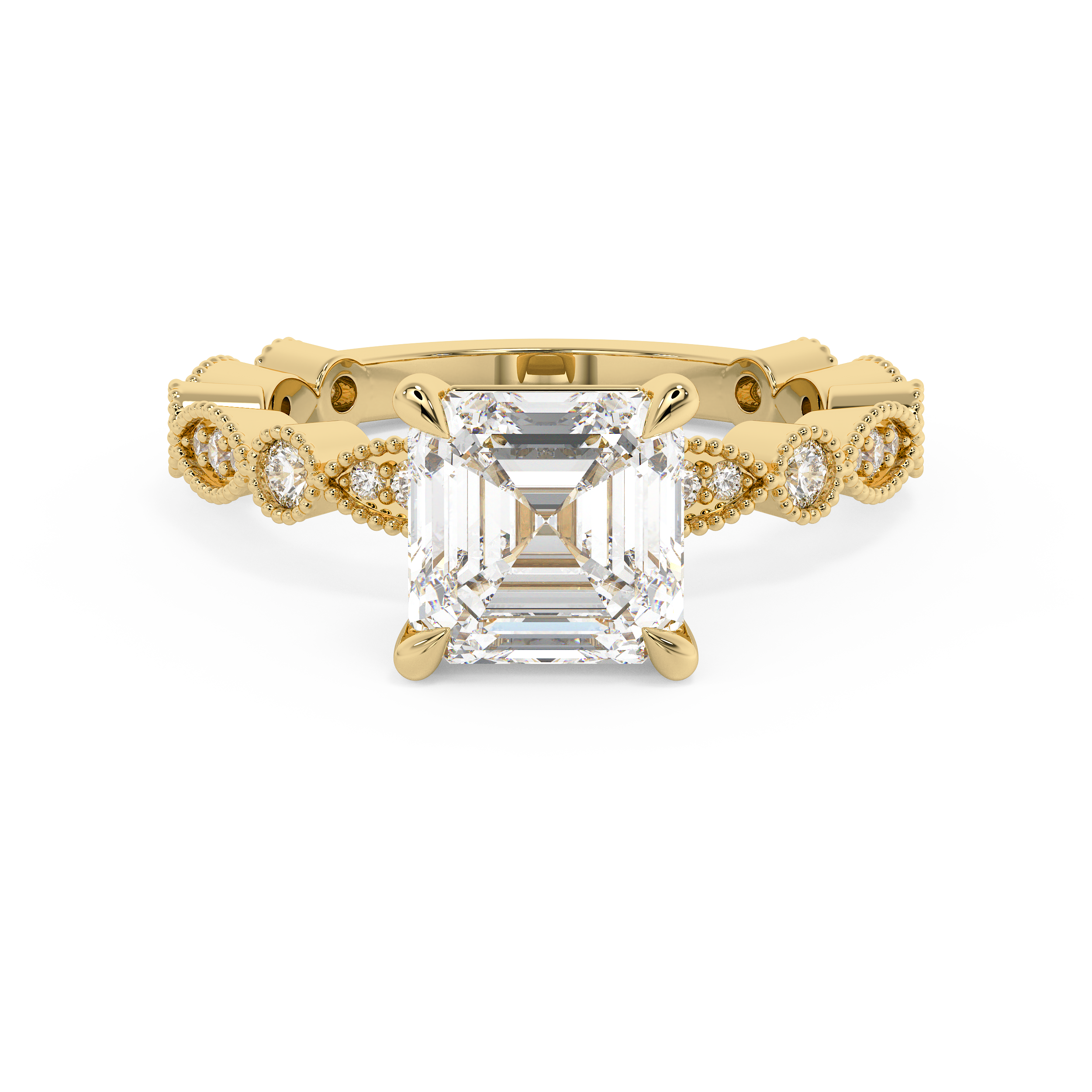 Asscher Milgrain Pave Lab Grown Diamond Engagement Ring