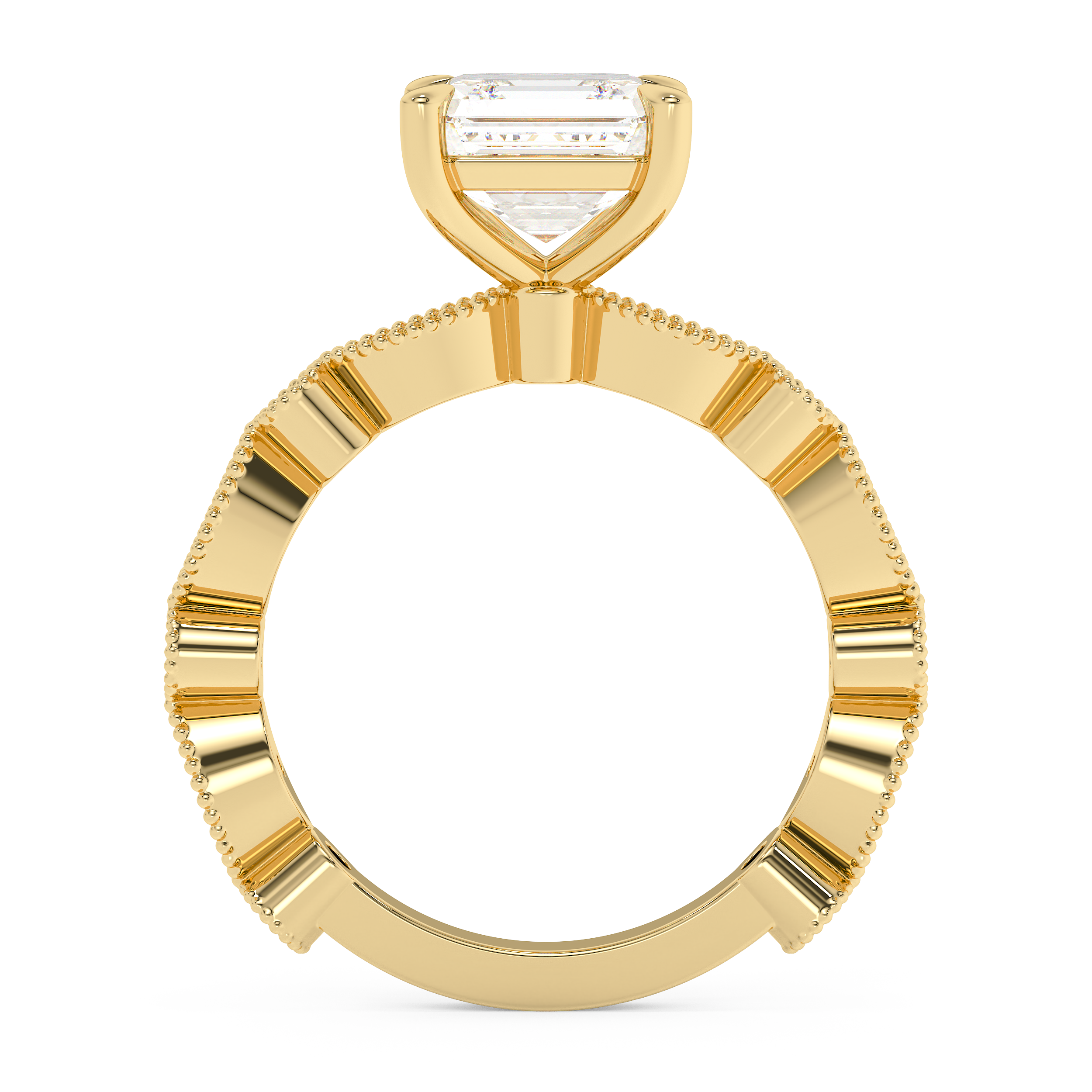 Asscher Milgrain Pave Lab Grown Diamond Engagement Ring