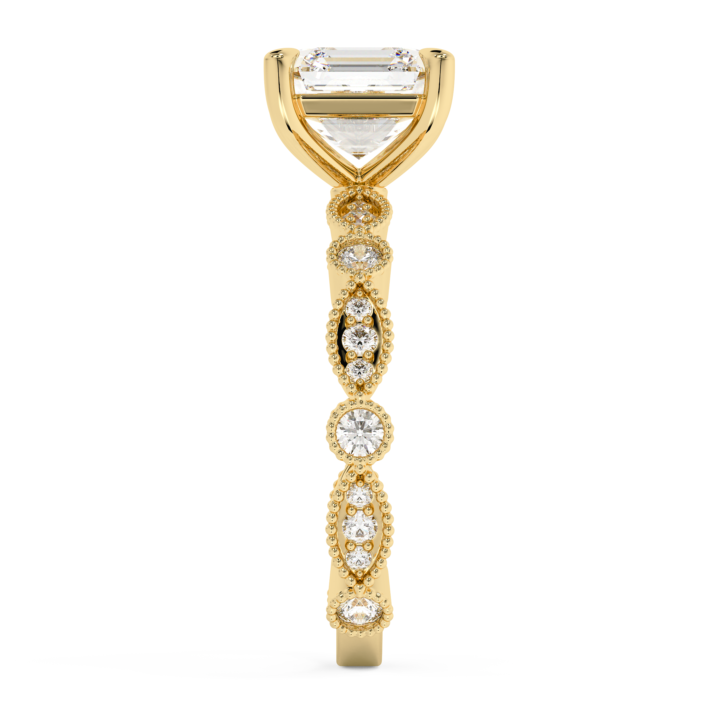 Asscher Milgrain Pave Lab Grown Diamond Engagement Ring