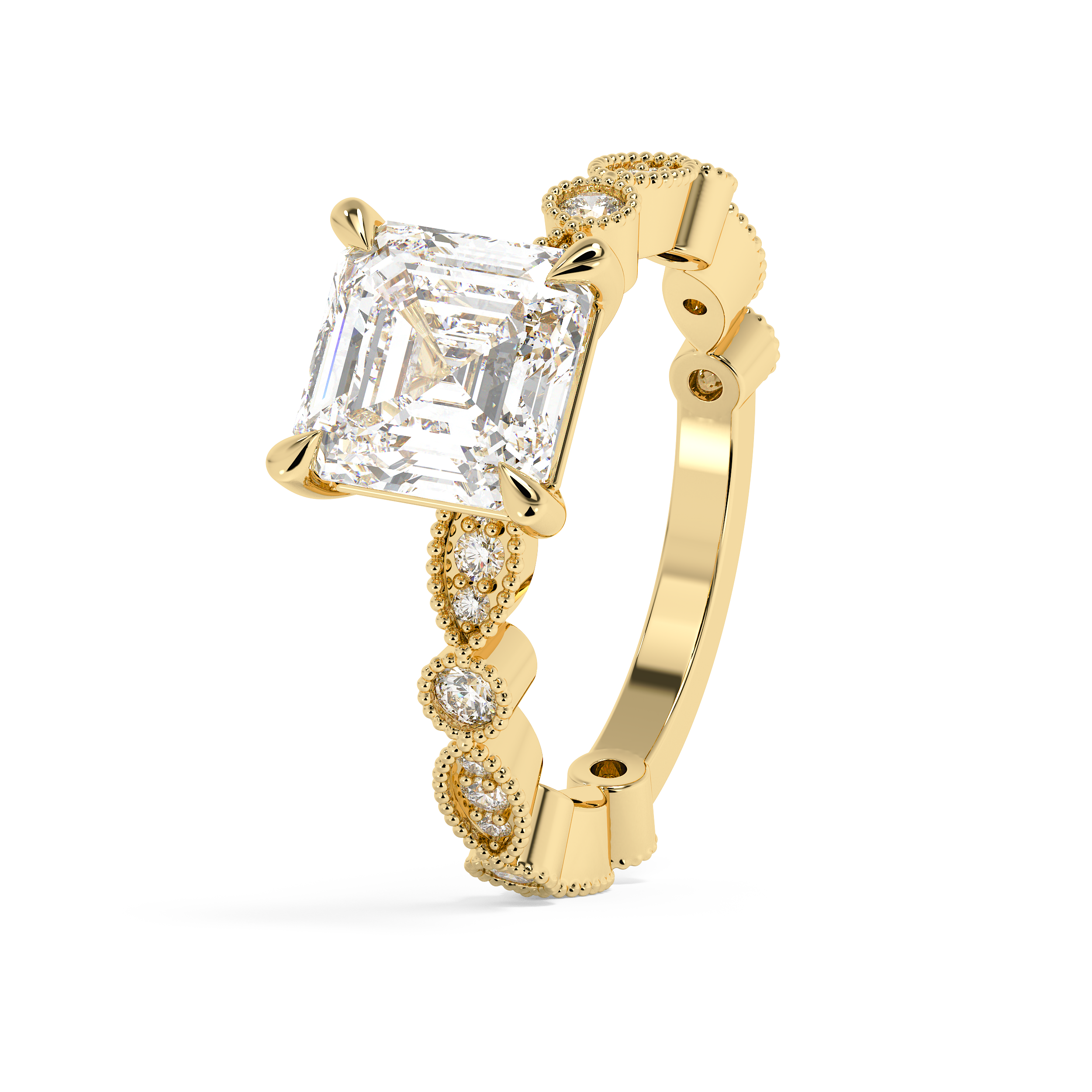 Asscher Milgrain Pave Lab Grown Diamond Engagement Ring