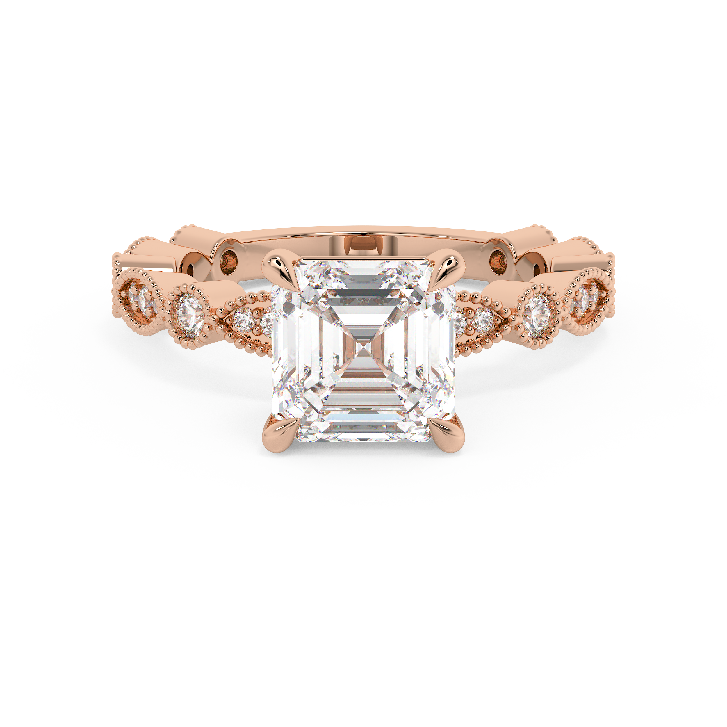 Asscher Milgrain Pave Lab Grown Diamond Engagement Ring