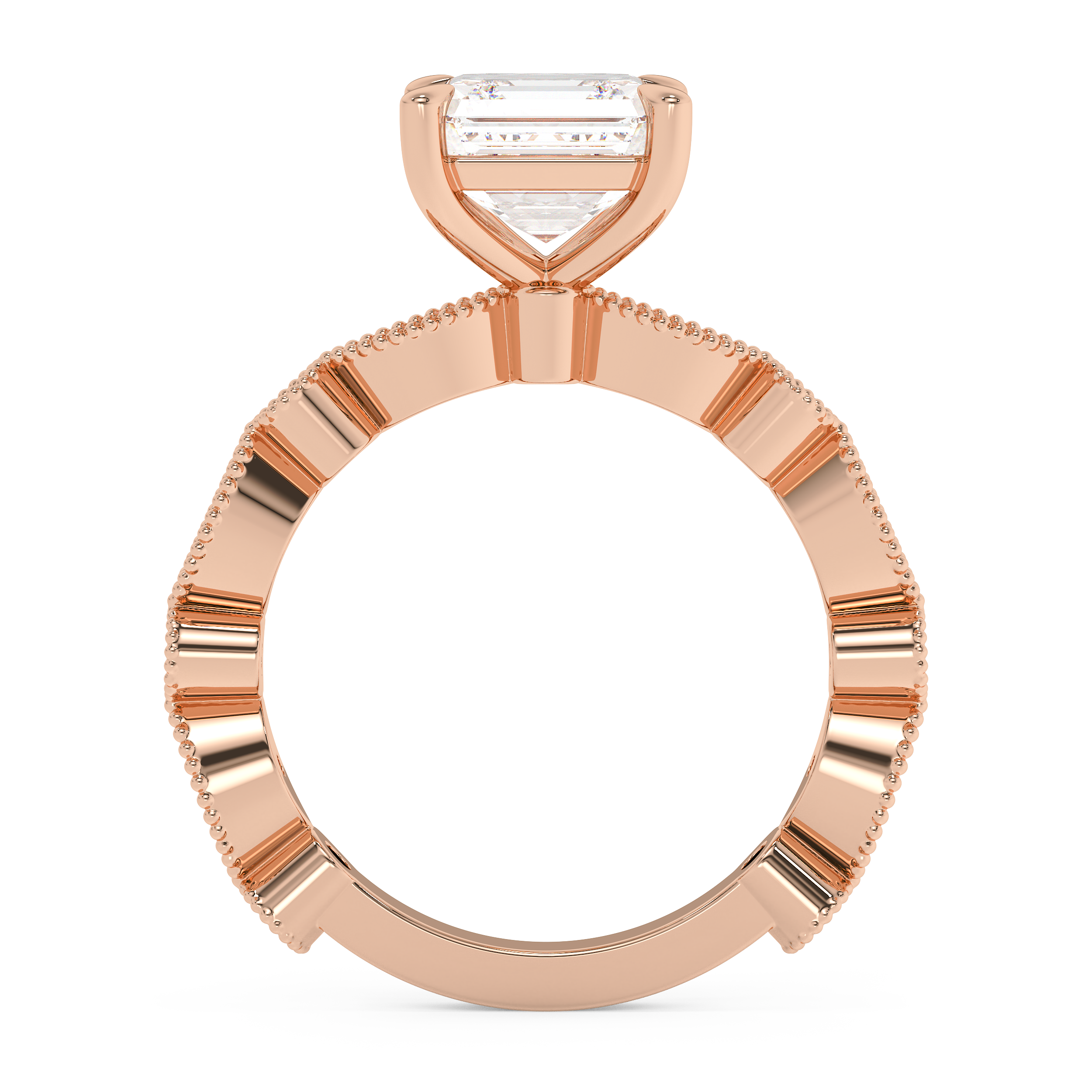 Asscher Milgrain Pave Lab Grown Diamond Engagement Ring