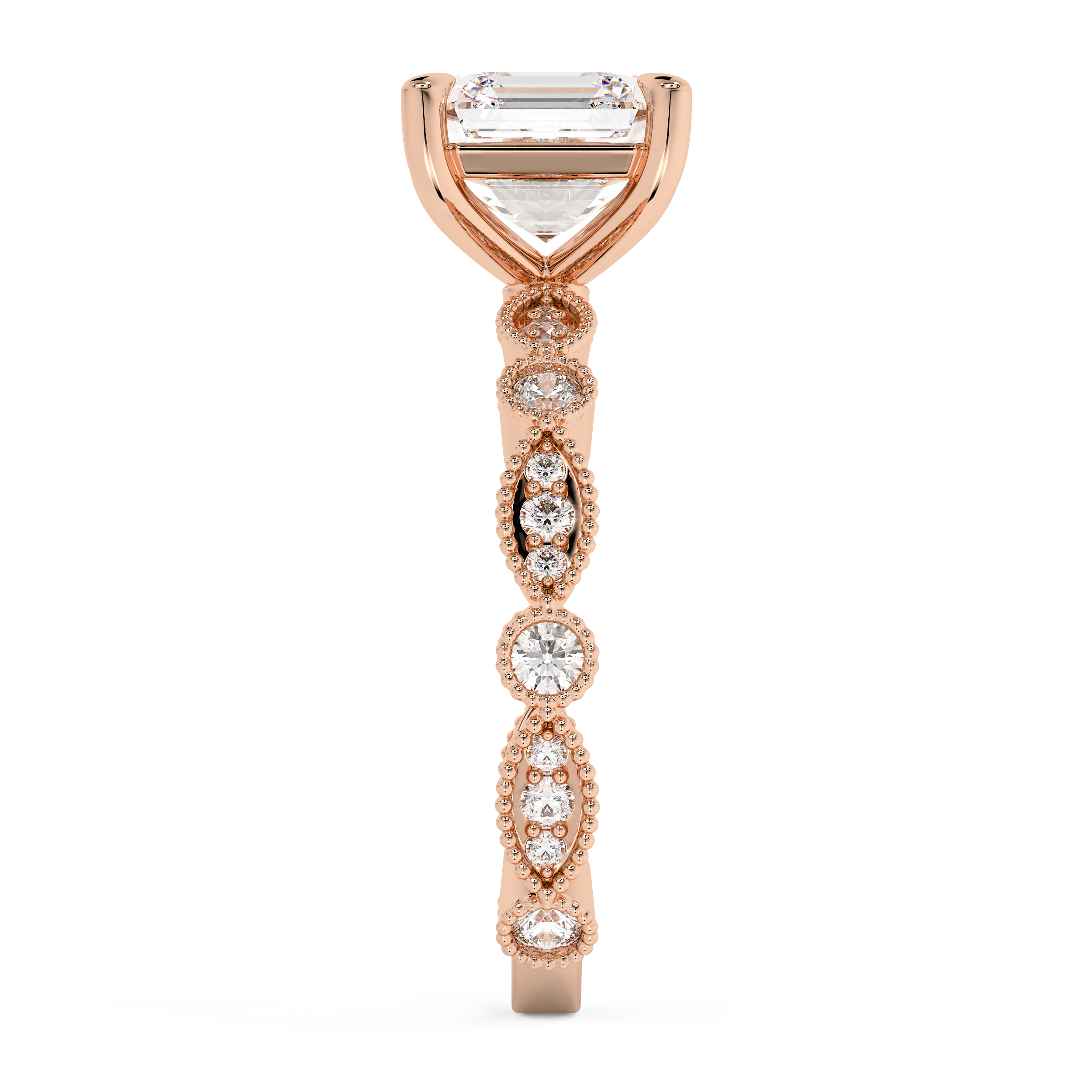 Asscher Milgrain Pave Lab Grown Diamond Engagement Ring