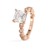 Asscher Milgrain Pave Lab Grown Diamond Engagement Ring