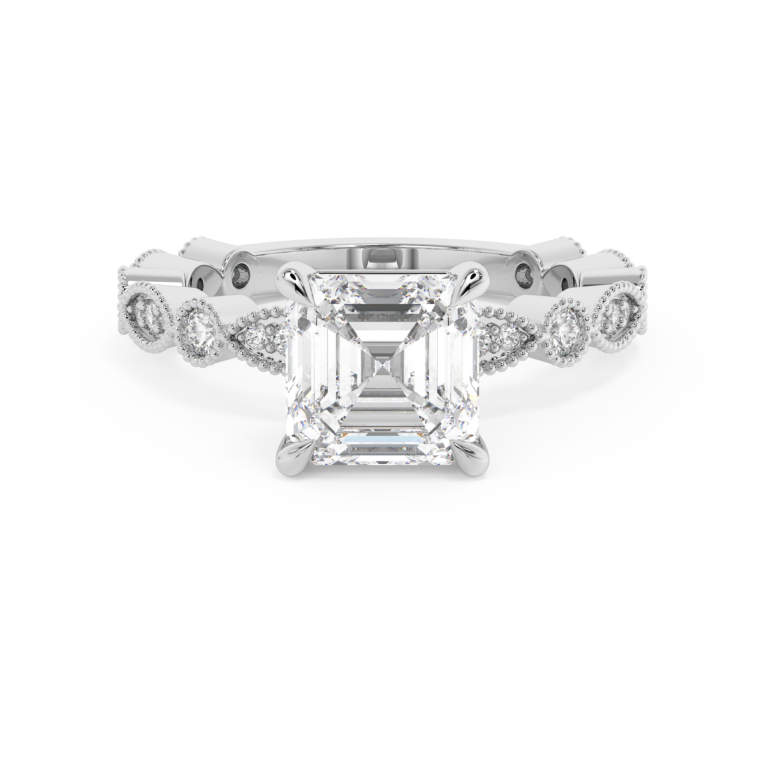 Asscher Milgrain Pave Lab Grown Diamond Engagement Ring