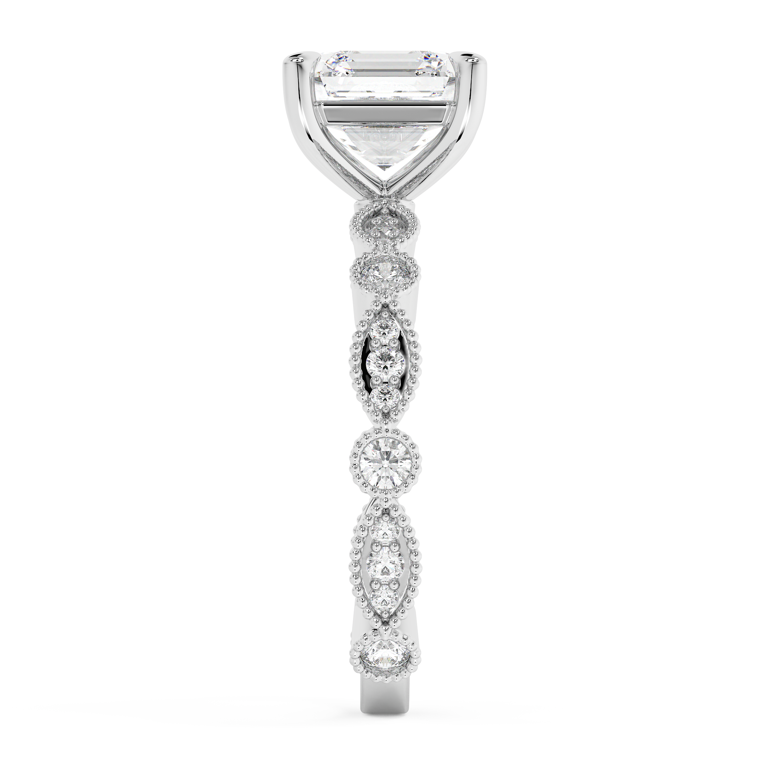Asscher Milgrain Pave Lab Grown Diamond Engagement Ring
