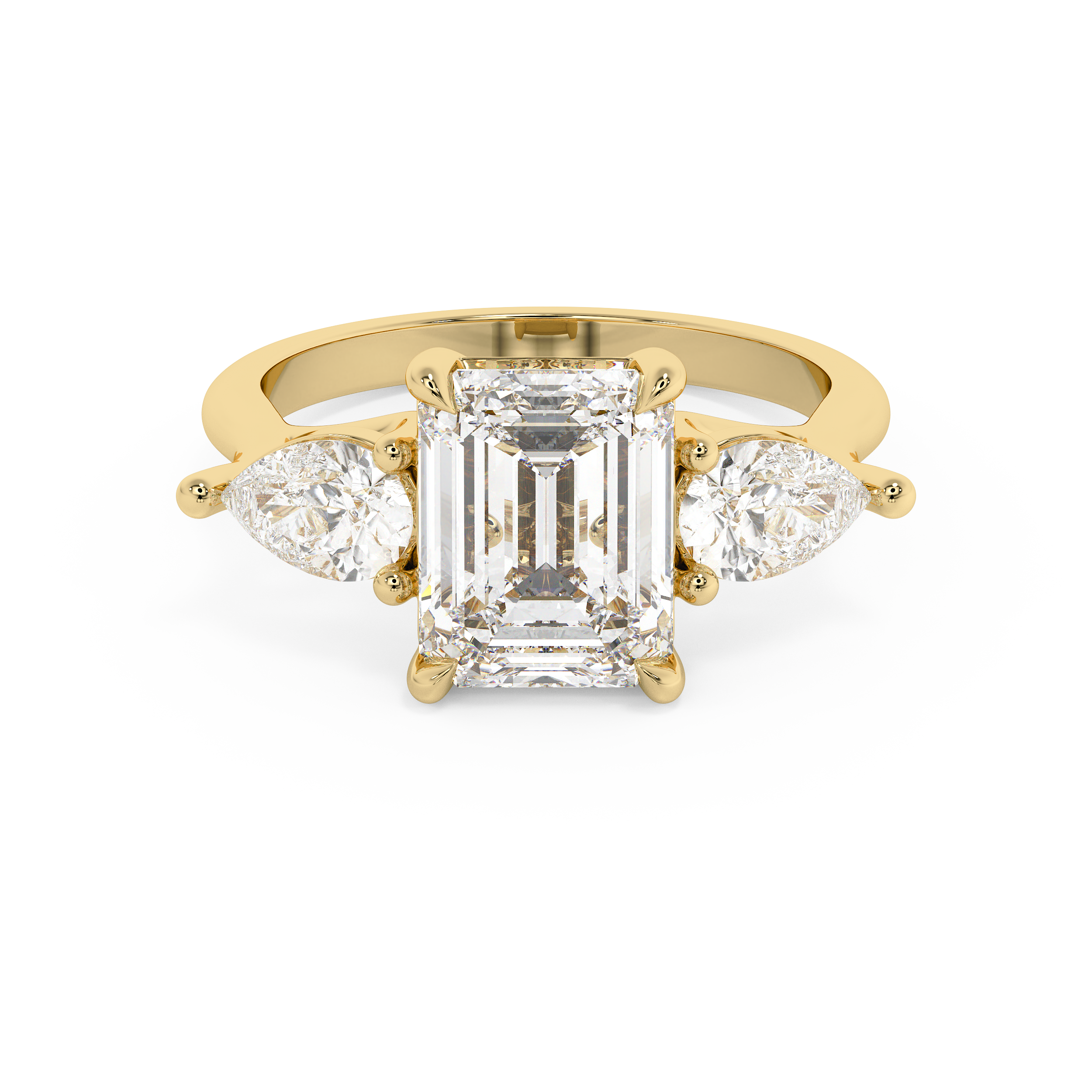 Emerald Three Stone Lab Grown Diamond Engagement Ring